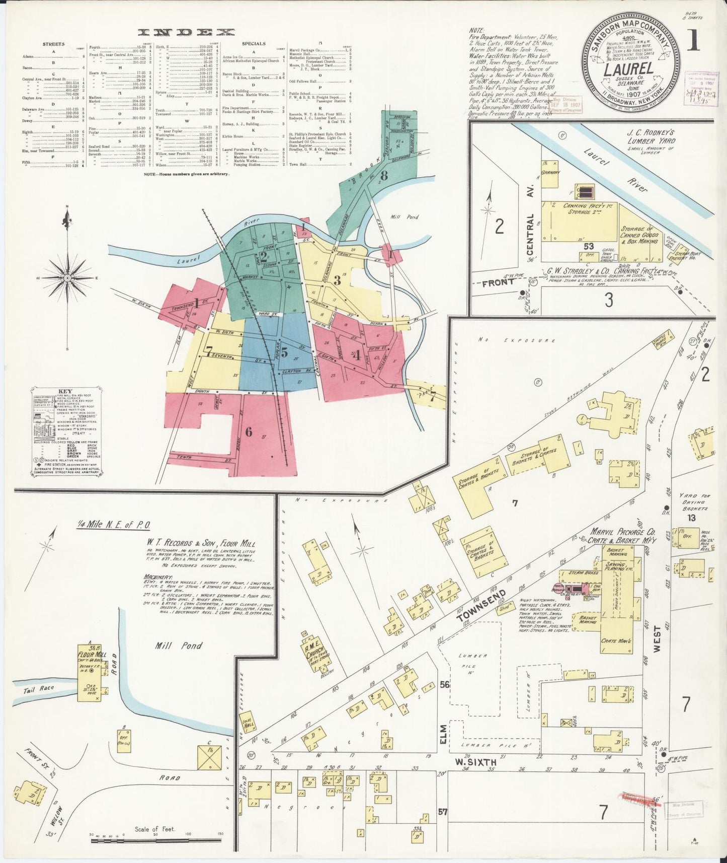 Sanborn Fire Insurance Map from Laurel, Sussex County, Delaware. (1907) – Historic Sanborn Fire Insurance Map Print