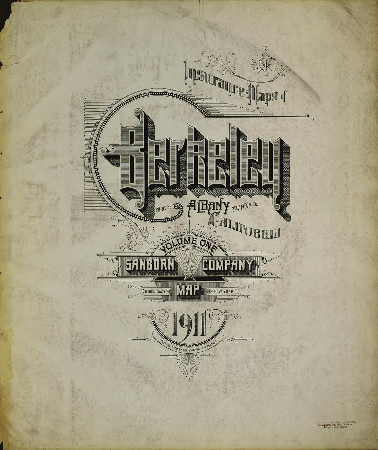 Sanborn Fire Insurance Map from Berkeley, Alameda County, California (1911), Sheet #0001 - Historic Sanborn Fire Insurance Map Print, vintage old map wall art, antique decor, genealogy gift, California California map