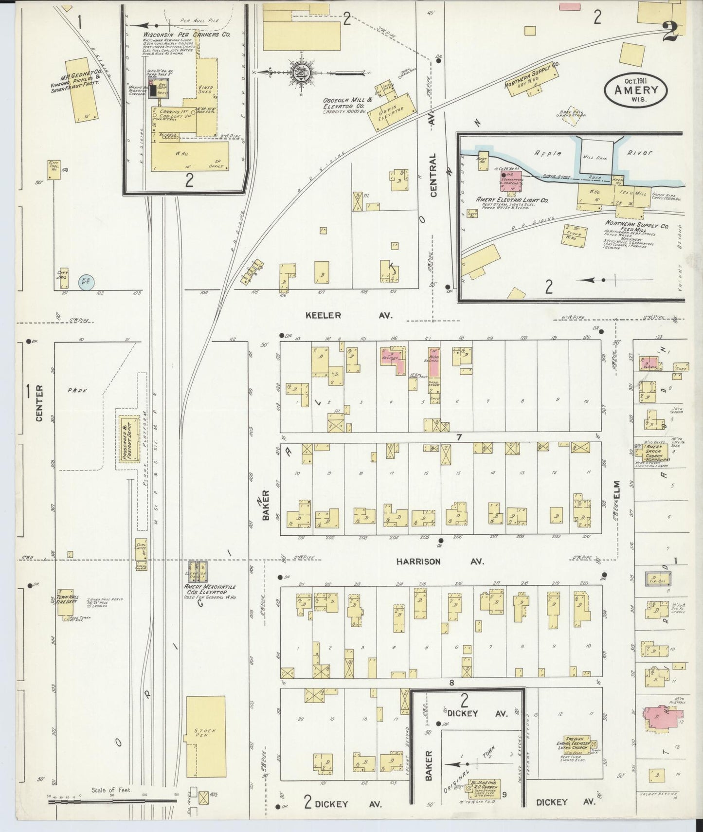 Sanborn Fire Insurance Map from Amery, Polk County, Wisconsin (1911), Sheet #0002 - Historic Sanborn Fire Insurance Map Print, vintage old map wall art, antique decor, genealogy gift, Wisconsin Wisconsin map