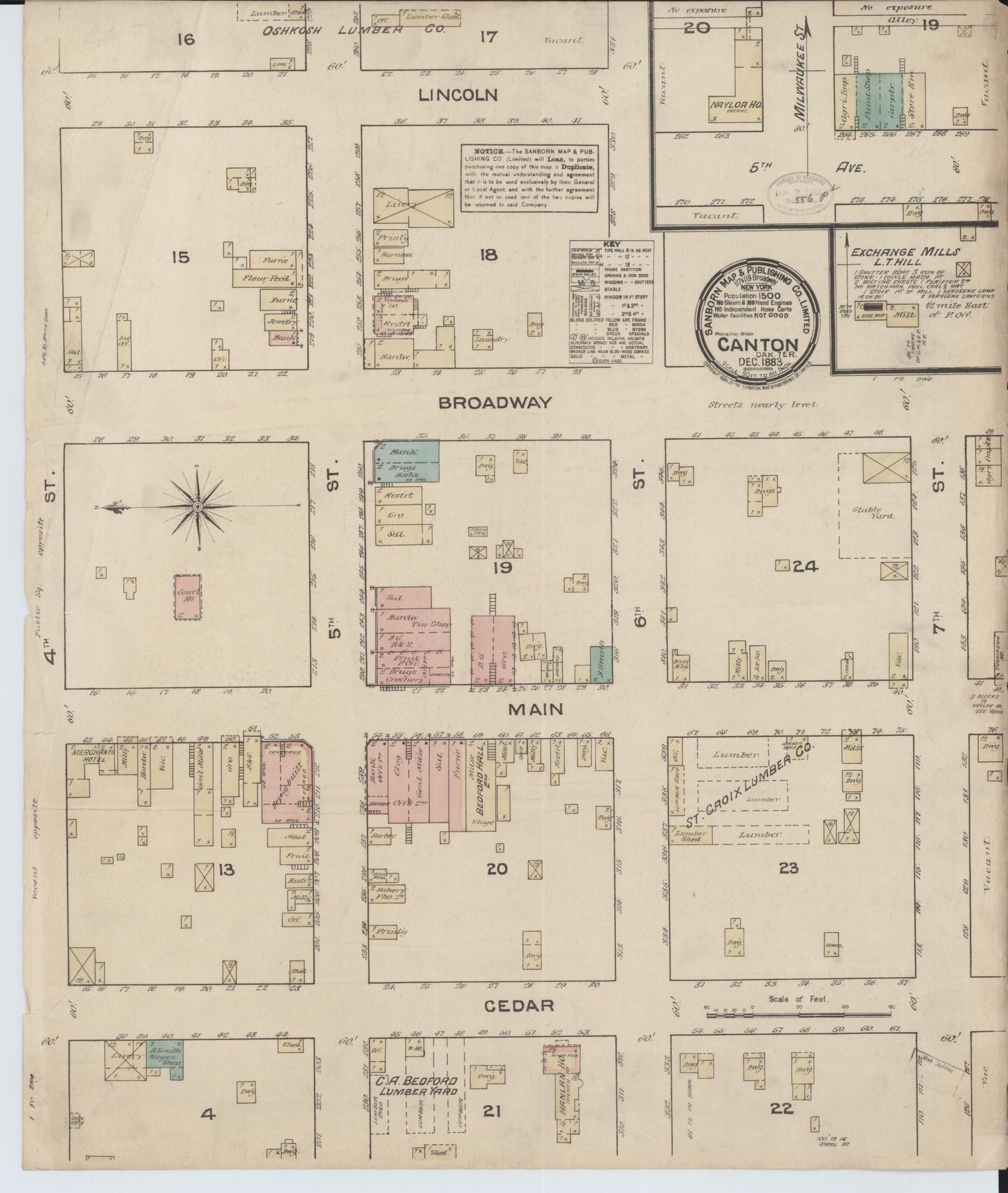 Sanborn Fire Insurance Map from Canton, Lincoln County, South Dakota (1883), Sheet #0001 - Historic Sanborn Fire Insurance Map Print, vintage old map wall art, antique decor, genealogy gift, South Dakota South Dakota map