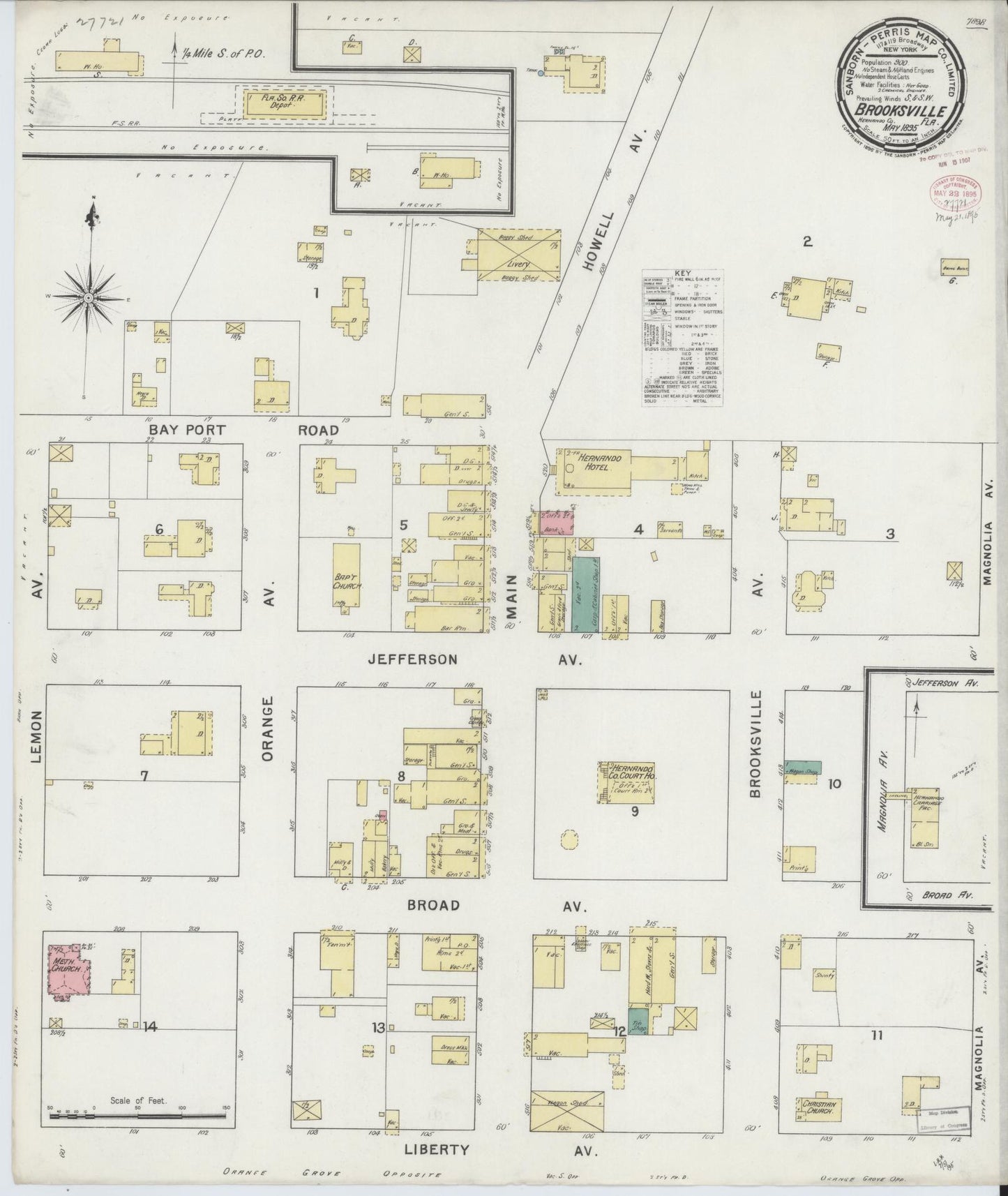 Sanborn Fire Insurance Map from Brooksville, Hernando County, Florida (1895), Sheet #0001 - Historic Sanborn Fire Insurance Map Print, vintage old map wall art, antique decor, genealogy gift, Florida Florida map