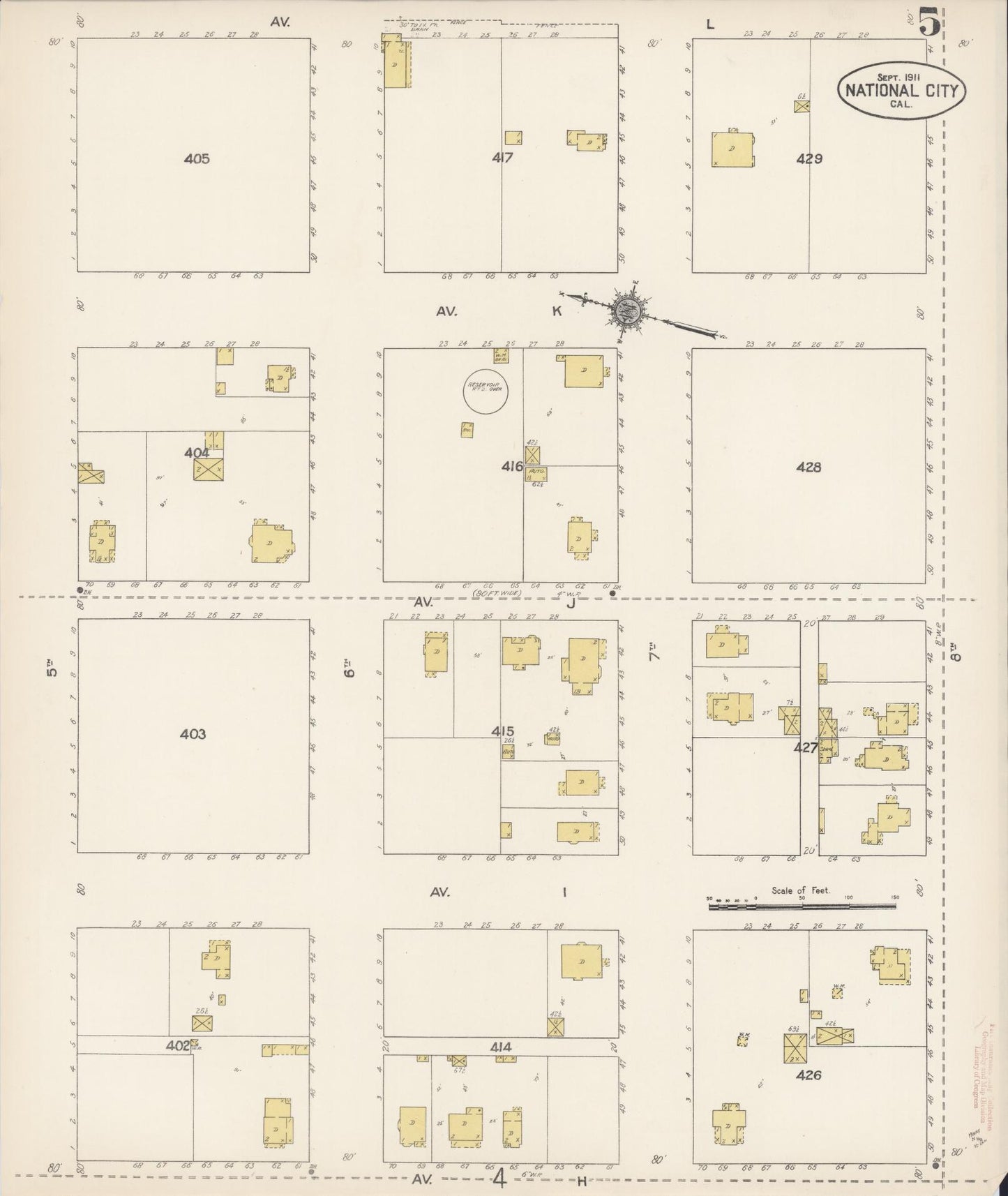 Sanborn Fire Insurance Map from National City, San Diego County, California (1911), Sheet #0005 - Historic Sanborn Fire Insurance Map Print, vintage old map wall art, antique decor, genealogy gift, California California map