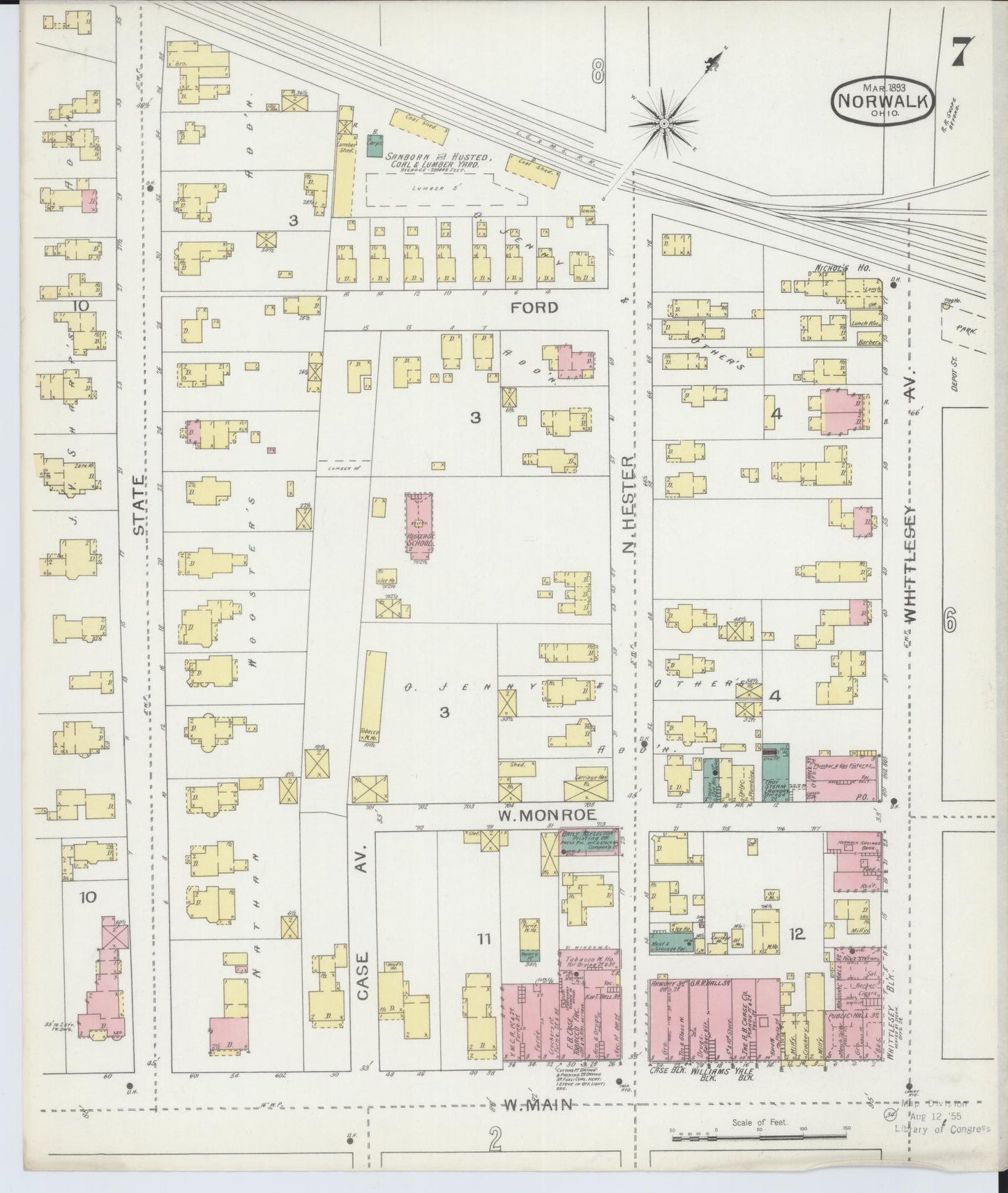 Sanborn Fire Insurance Map from Norwalk, Huron County, Ohio (1893), Sheet #0007 - Historic Sanborn Fire Insurance Map Print, vintage old map wall art, antique decor, genealogy gift, Ohio Ohio map