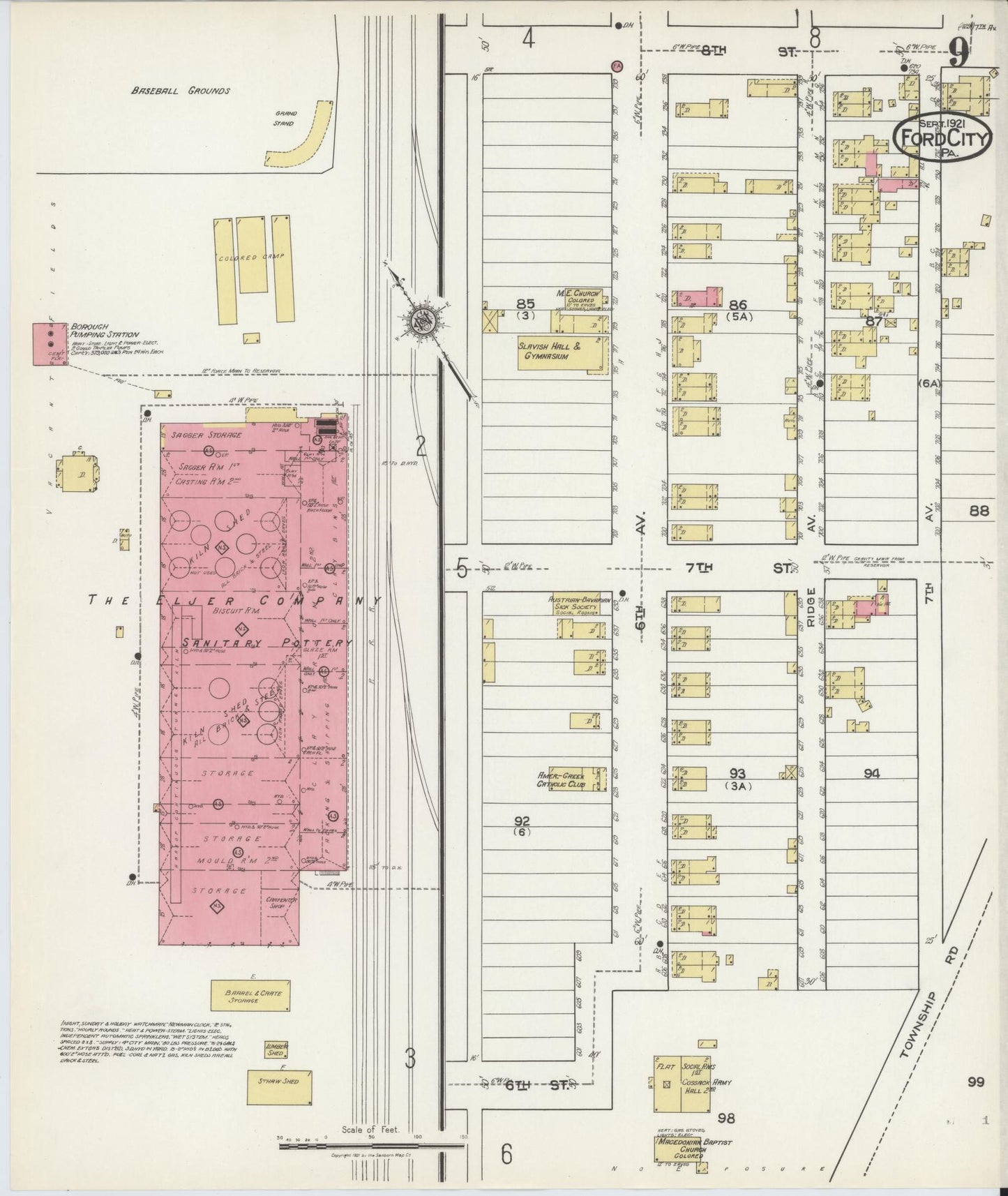 Sanborn Fire Insurance Map from Ford City, Armstrong County, Pennsylvania (1921), Sheet #0009 - Historic Sanborn Fire Insurance Map Print, vintage old map wall art, antique decor, genealogy gift, Pennsylvania Pennsylvania map
