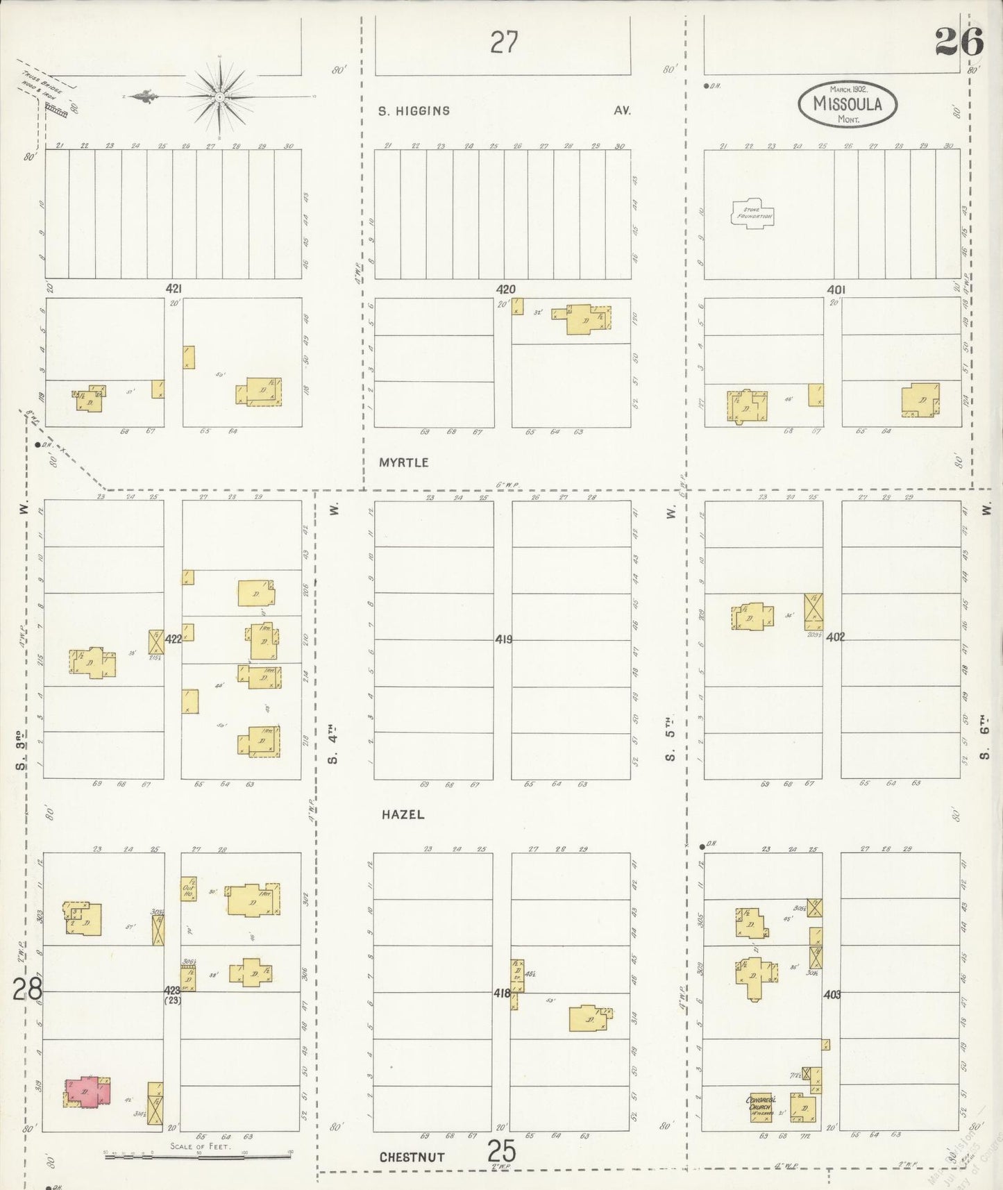 Sanborn Fire Insurance Map from Missoula, Missoula County, Montana (1902), Sheet #0026 - Historic Sanborn Fire Insurance Map Print, vintage old map wall art, antique decor, genealogy gift, Montana Montana map
