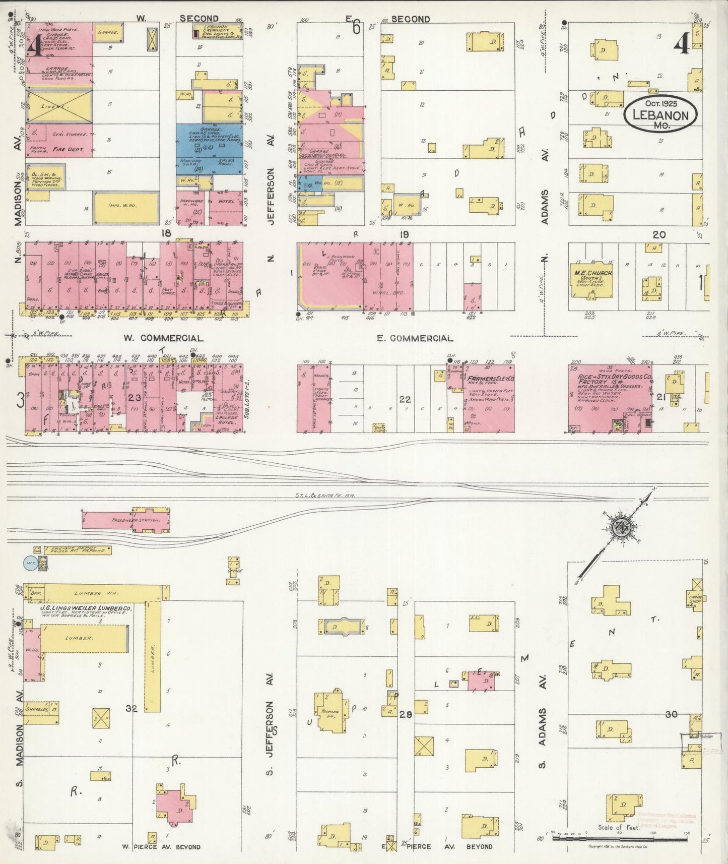 Sanborn Fire Insurance Map from Lebanon, Laclede County, Missouri (1925), Sheet #0004 - Historic Sanborn Fire Insurance Map Print, vintage old map wall art, antique decor, genealogy gift, Missouri Missouri map