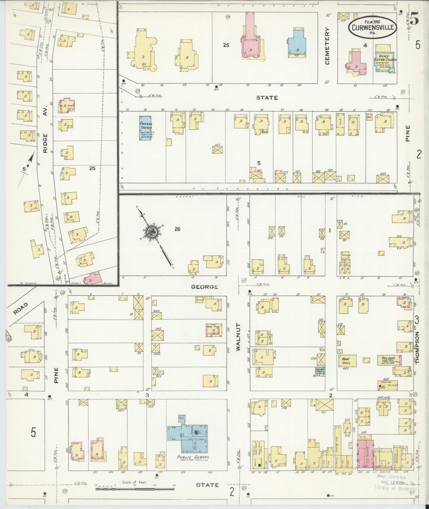 Sanborn Fire Insurance Map from Curwensville, Clearfield County, Pennsylvania (1910), Sheet #0005 - Historic Sanborn Fire Insurance Map Print, vintage old map wall art, antique decor, genealogy gift, Pennsylvania Pennsylvania map