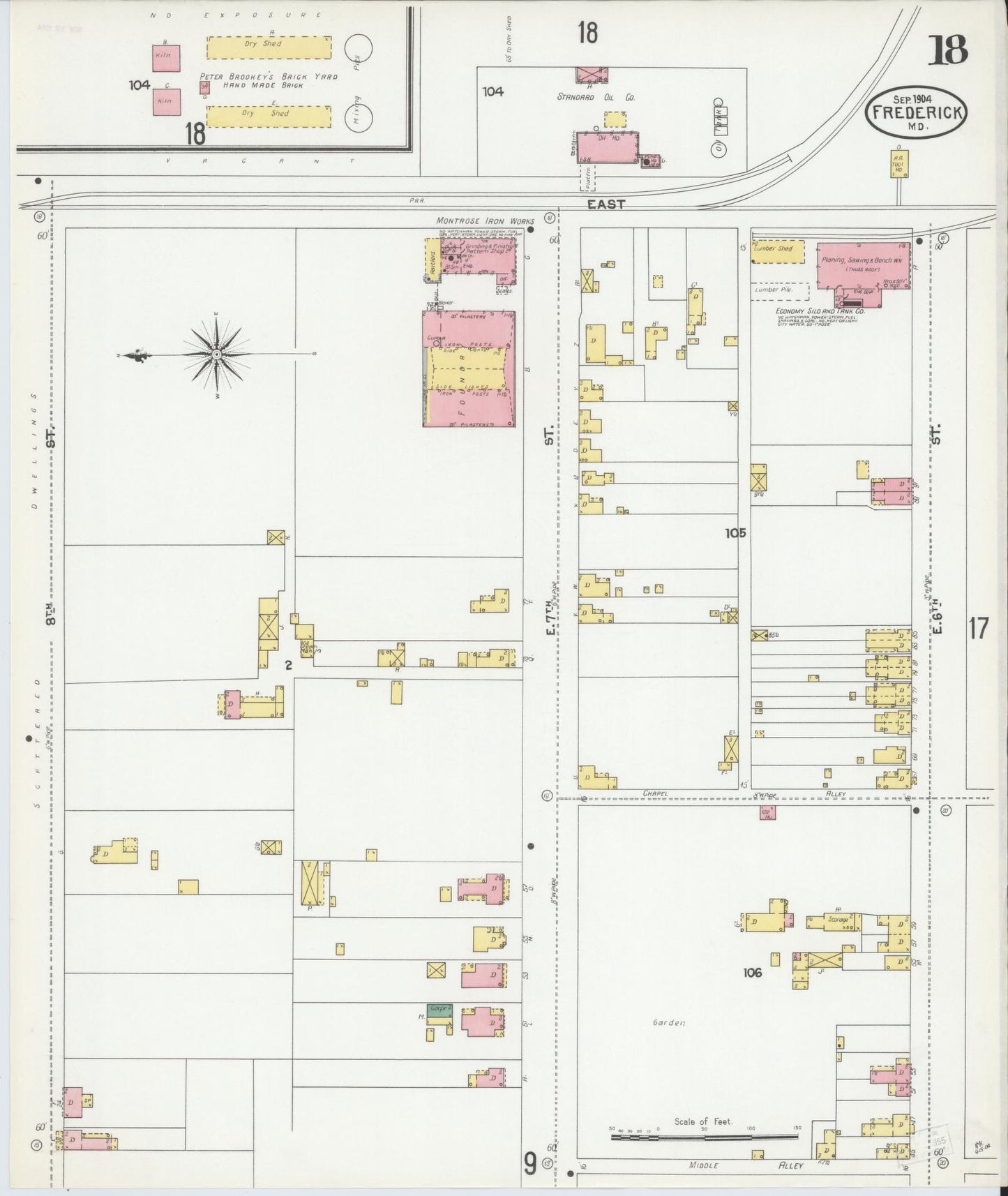 Frederick, Maryland - 1904 - Sanborn Fire Insurance Map, Sheet #0018 - Historic Sanborn Fire Insurance Map Print, Frederick Maryland 1904 0018 vintage old map wall art