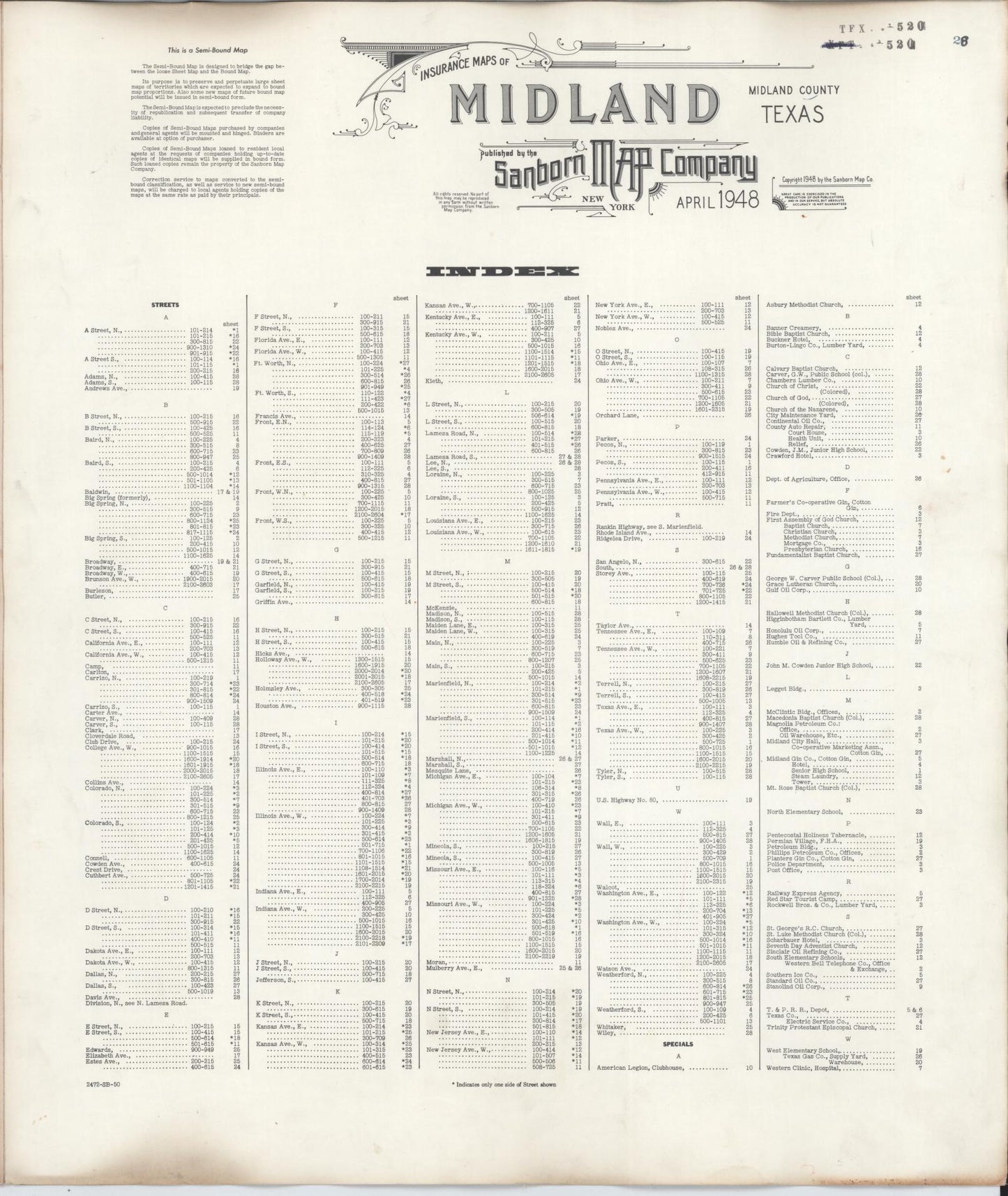 Sanborn Fire Insurance Map from Midland, Midland County, Texas. (1950) – Historic Sanborn Fire Insurance Map Print