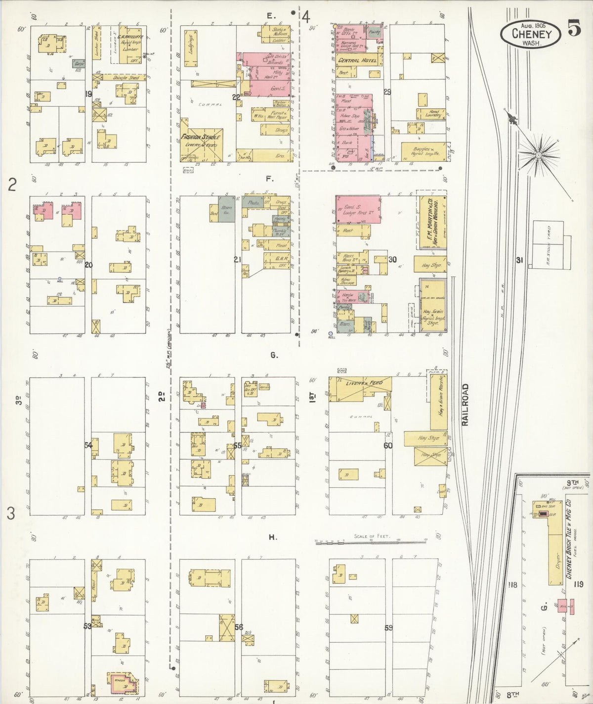 Sanborn Fire Insurance Map from Cheney, Spokane County, Washington (1905), Sheet #0005 - Historic Sanborn Fire Insurance Map Print, vintage old map wall art, antique decor, genealogy gift, Washington Washington map