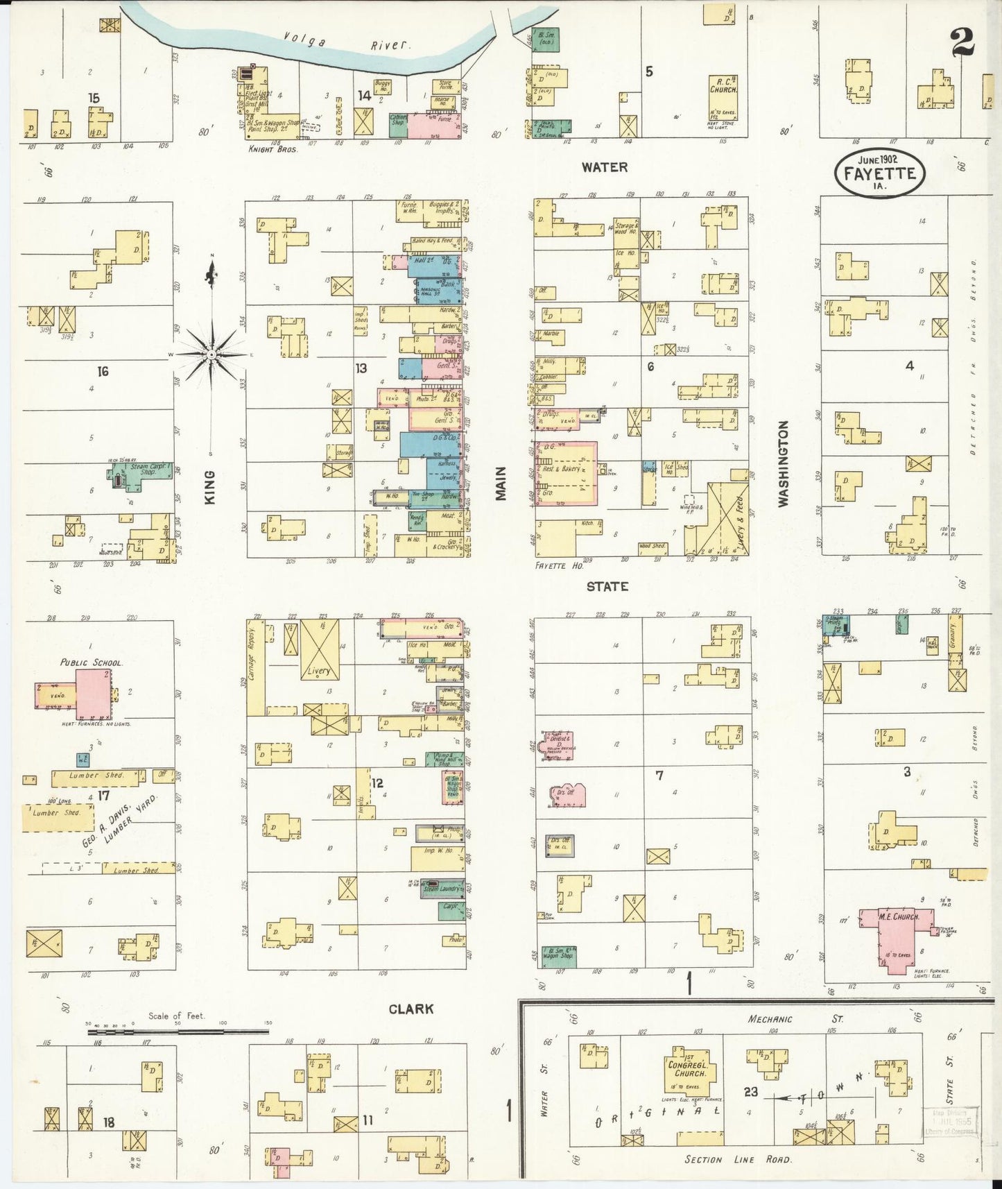 Sanborn Fire Insurance Map from Fayette, Fayette County, Iowa (1902), Sheet #0002 - Historic Sanborn Fire Insurance Map Print, vintage old map wall art