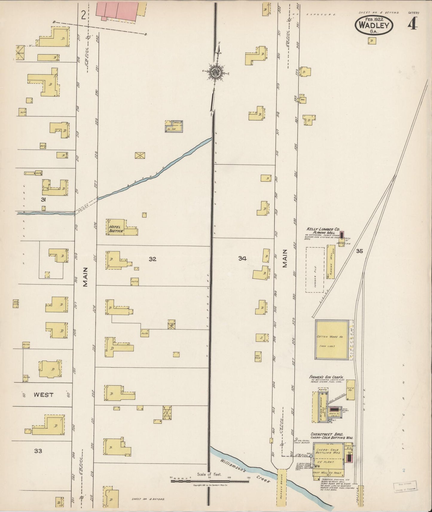 Sanborn Fire Insurance Map from Wadley, Jefferson County, Georgia (1922), Sheet #0004 - Historic Sanborn Fire Insurance Map Print, vintage old map wall art, antique decor, genealogy gift, Georgia Georgia map
