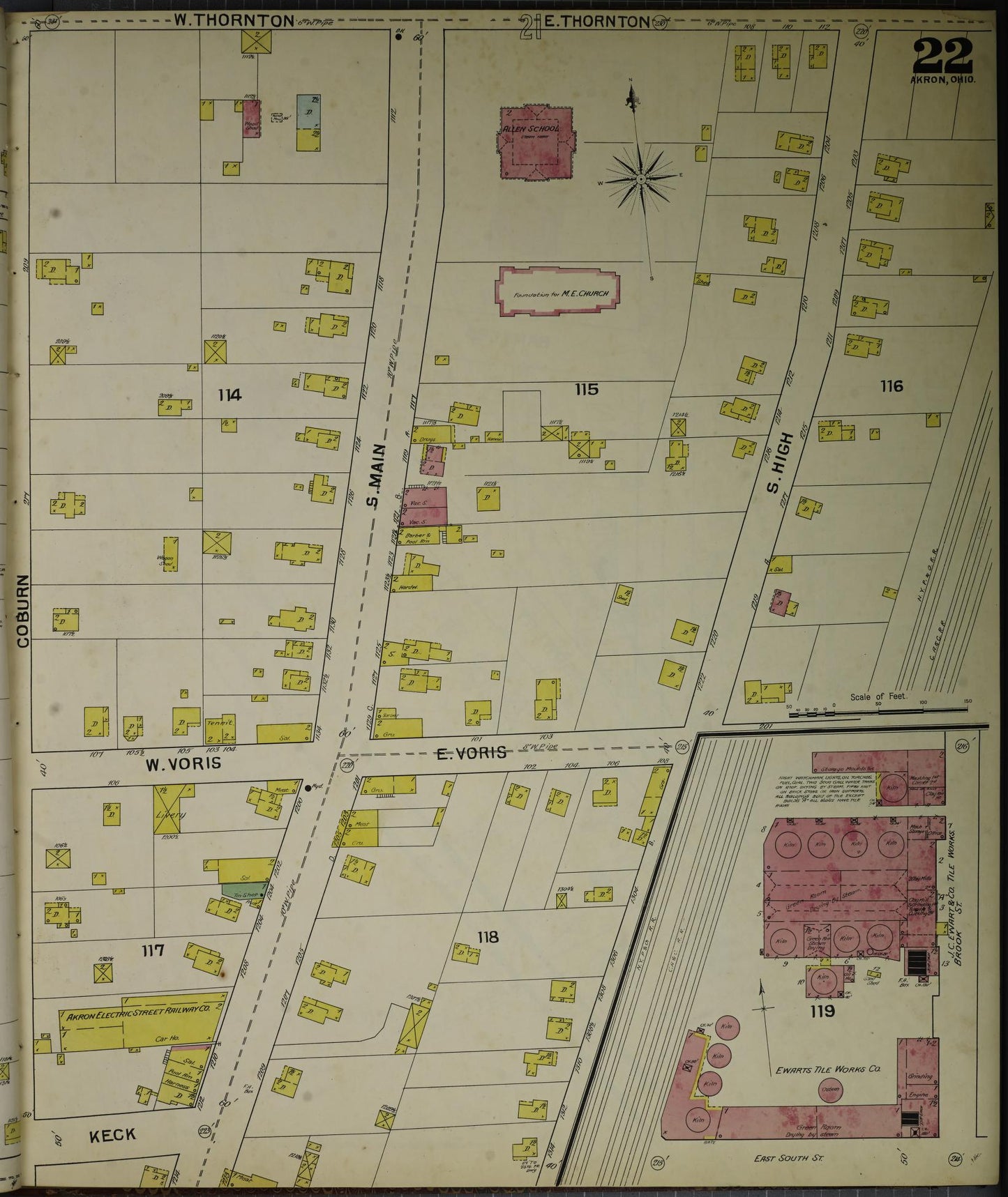 Sanborn Fire Insurance Map from Akron, Summit County, Ohio (1892), Sheet #0022 - Historic Sanborn Fire Insurance Map Print, vintage old map wall art, antique decor, genealogy gift, Ohio Ohio map