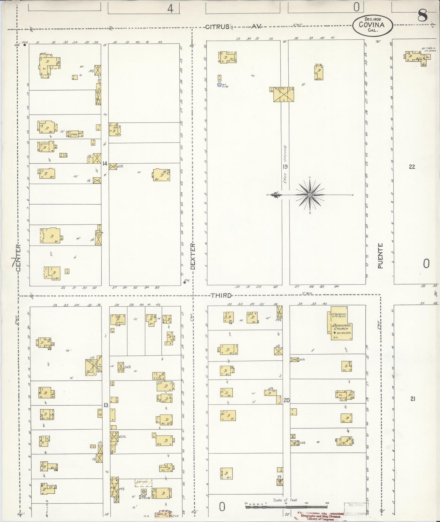 Sanborn Fire Insurance Map from Covina, Los Angeles County, California (1906), Sheet #0008 - Complete Map Set gallery image, historic Sanborn map, vintage wall art, California California