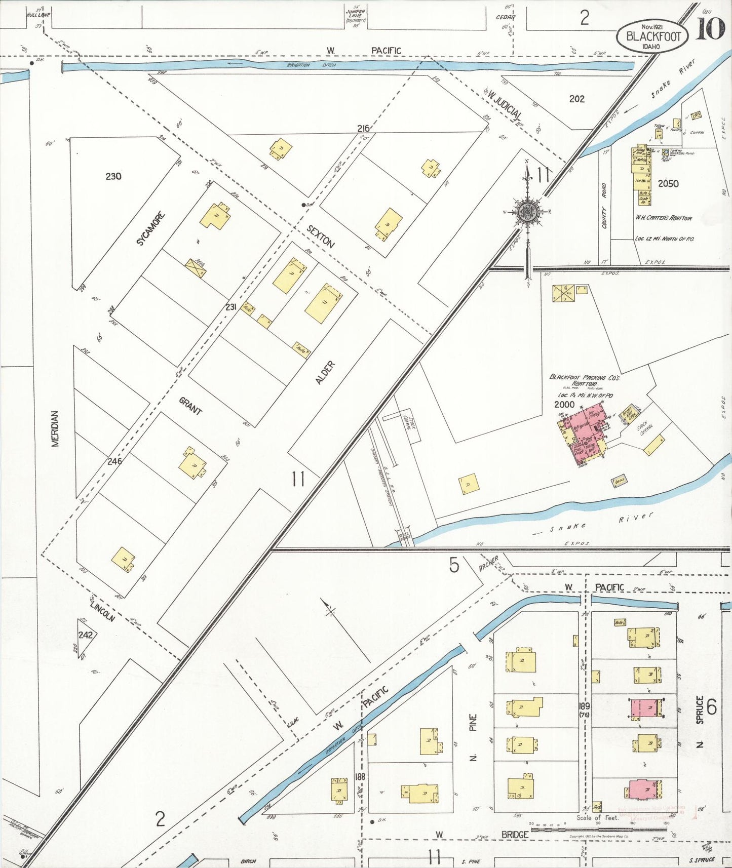 Sanborn Fire Insurance Map from Blackfoot, Bingham County, Idaho (1921), Sheet #0010 - Historic Sanborn Fire Insurance Map Print, vintage old map wall art, antique decor, genealogy gift, Idaho Idaho map