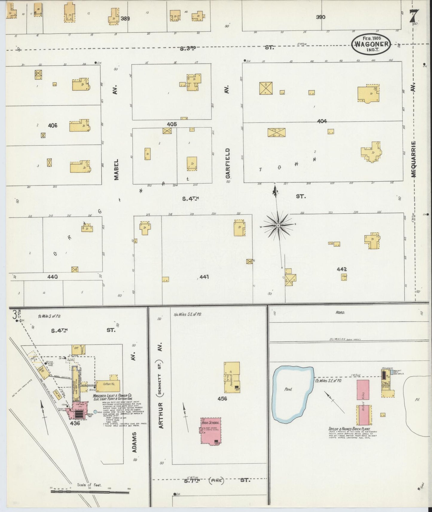 Sanborn Fire Insurance Map from Wagoner, Wagoner County, Oklahoma (1905), Sheet #0007 - Complete Map Set gallery image, historic Sanborn map, vintage wall art, Oklahoma Oklahoma