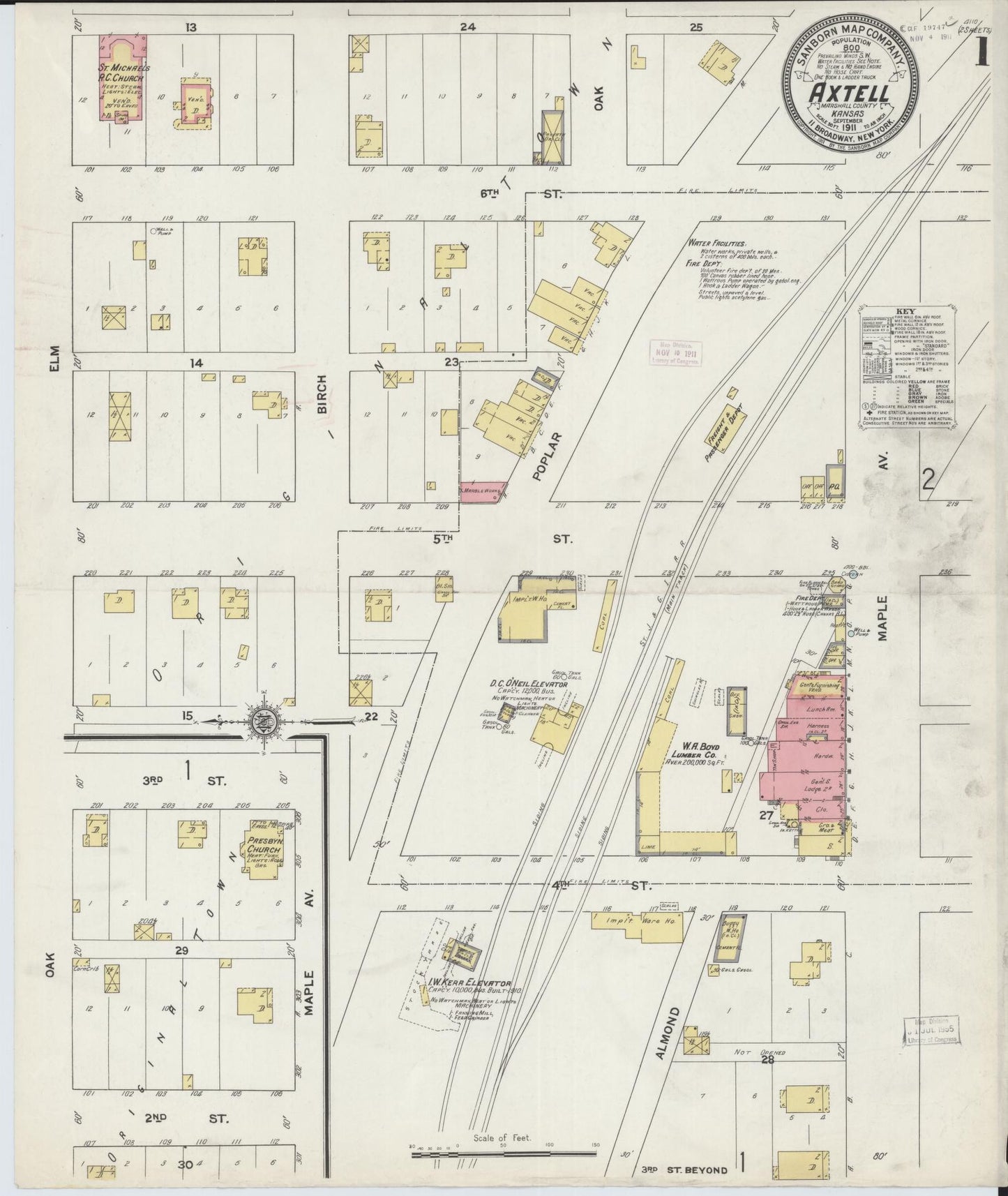 Sanborn Fire Insurance Map from Axtell, Marshall County, Kansas (1911), Sheet #0001 - Historic Sanborn Fire Insurance Map Print, vintage old map wall art, antique decor, genealogy gift, Kansas Kansas map