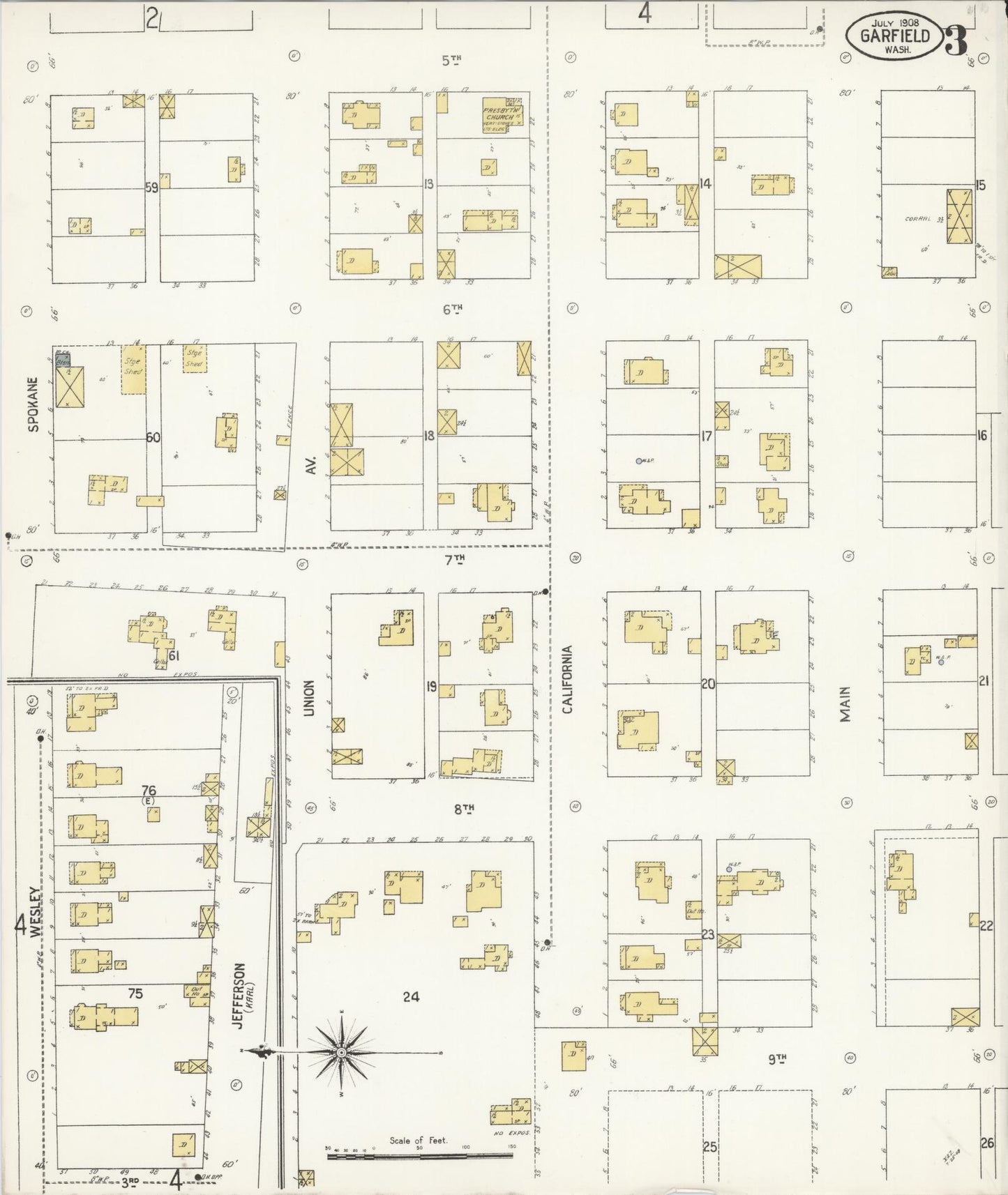 Sanborn Fire Insurance Map from Garfield, Whitman County, Washington (1908), Sheet #0003 - Historic Sanborn Fire Insurance Map Print, vintage old map wall art, antique decor, genealogy gift, Washington Washington map