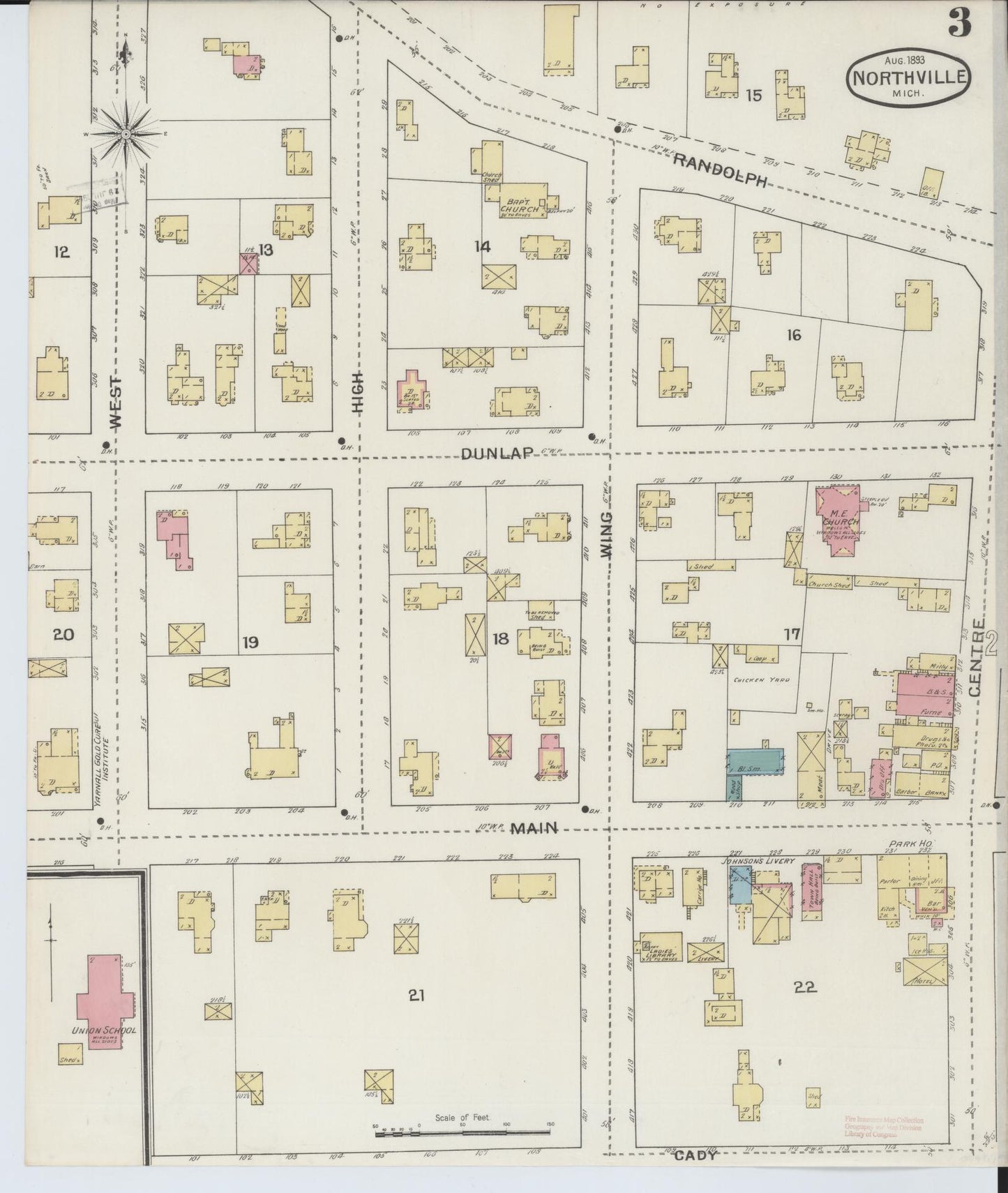Sanborn Fire Insurance Map from Northville, Wayne County, Michigan (1893), Sheet #0003 - Complete Map Set gallery image, historic Sanborn map, vintage wall art, Michigan Michigan
