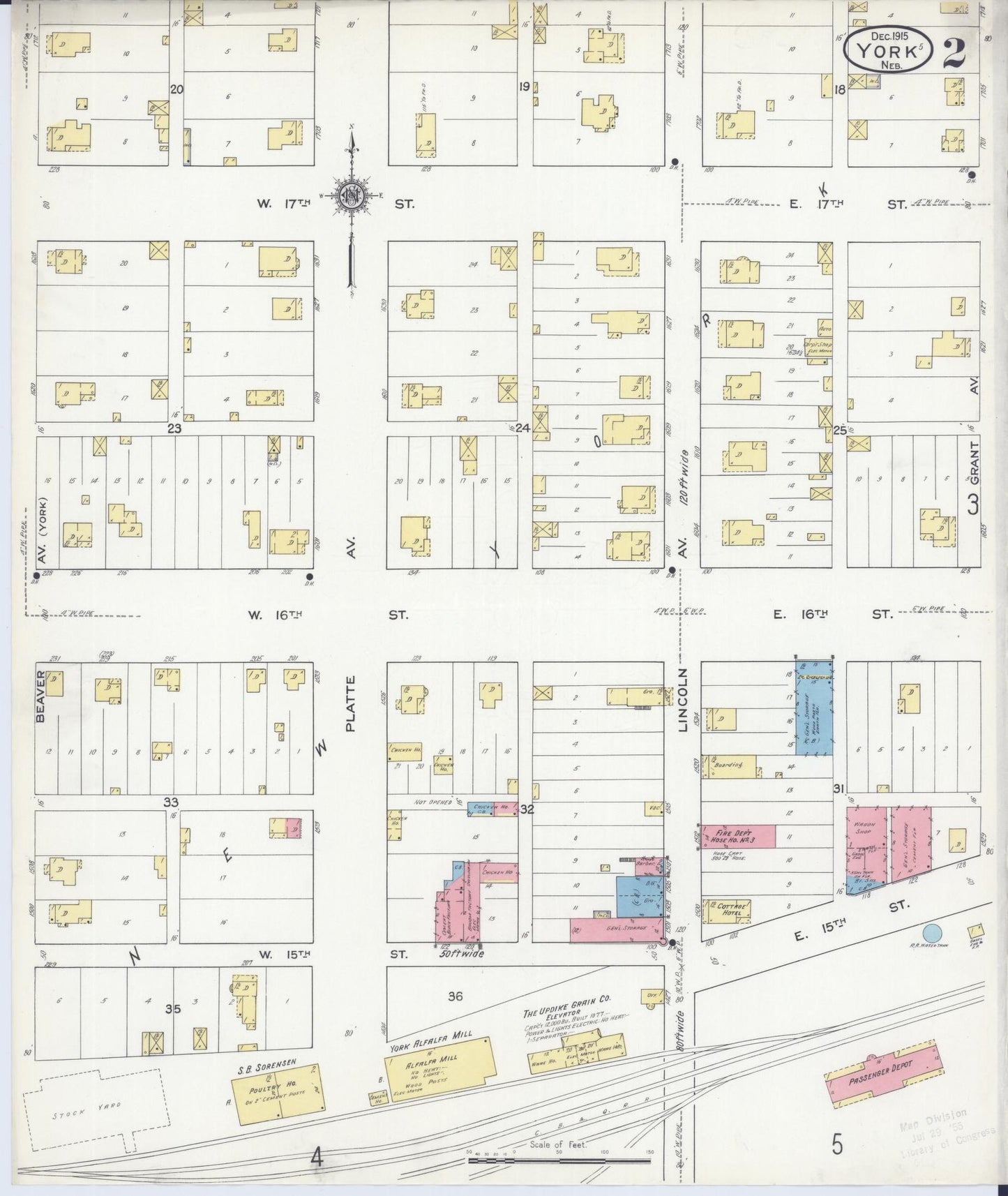 Sanborn Fire Insurance Map from York, York County, Nebraska (1915), Sheet #0002 - Historic Sanborn Fire Insurance Map Print, vintage old map wall art, antique decor, genealogy gift, Nebraska Nebraska map
