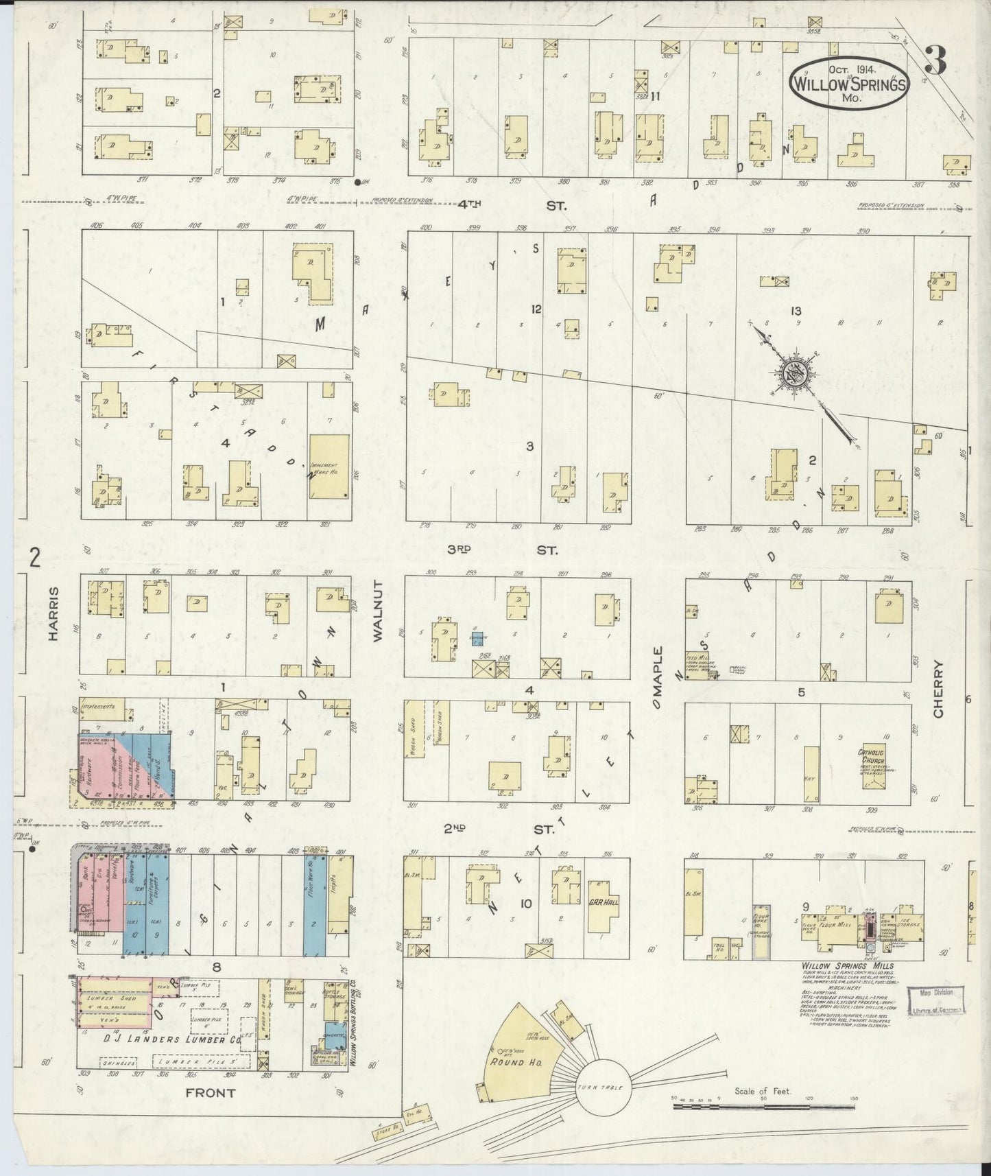 Sanborn Fire Insurance Map from Willow Springs, Howell County, Missouri (1914), Sheet #0003 - Complete Map Set gallery image, historic Sanborn map, vintage wall art, Missouri Missouri