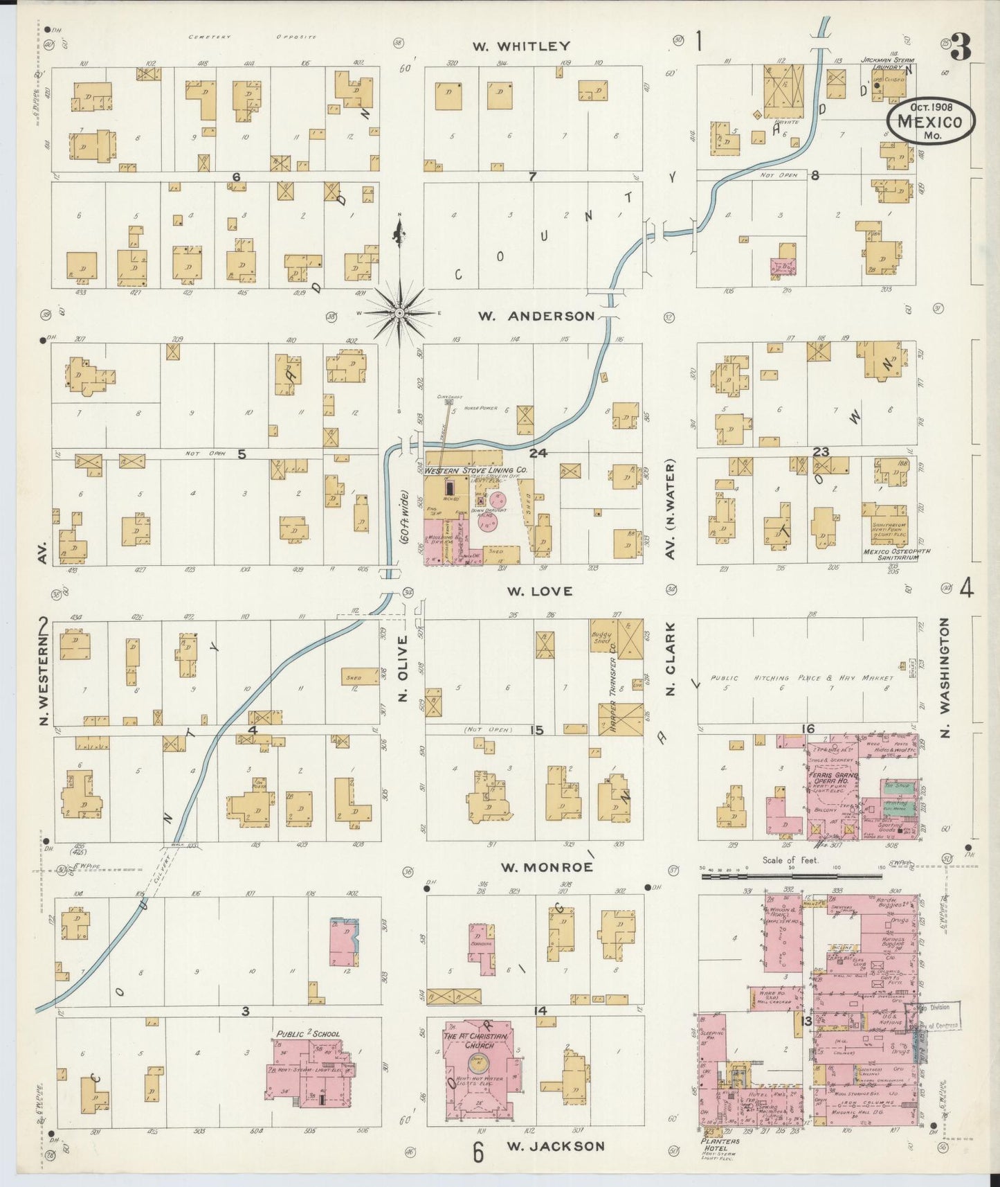 Sanborn Fire Insurance Map from Mexico, Audrain County, Missouri (1908), Sheet #0003 - Historic Sanborn Fire Insurance Map Print, vintage old map wall art, antique decor, genealogy gift, Missouri Missouri map