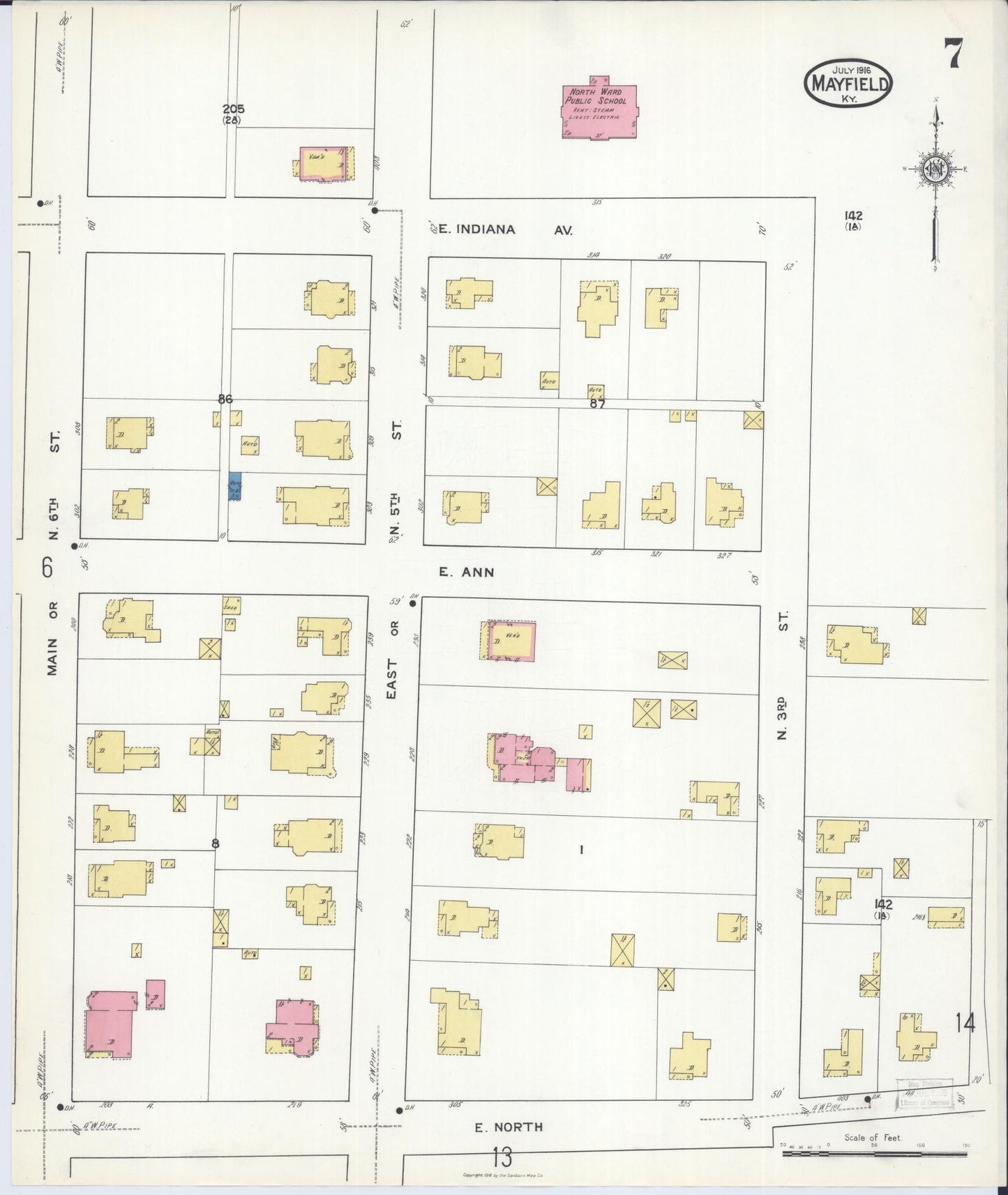 Sanborn Fire Insurance Map from Mayfield, Graves County, Kentucky (1916), Sheet #0007 - Historic Sanborn Fire Insurance Map Print, vintage old map wall art, antique decor, genealogy gift, Kentucky Kentucky map