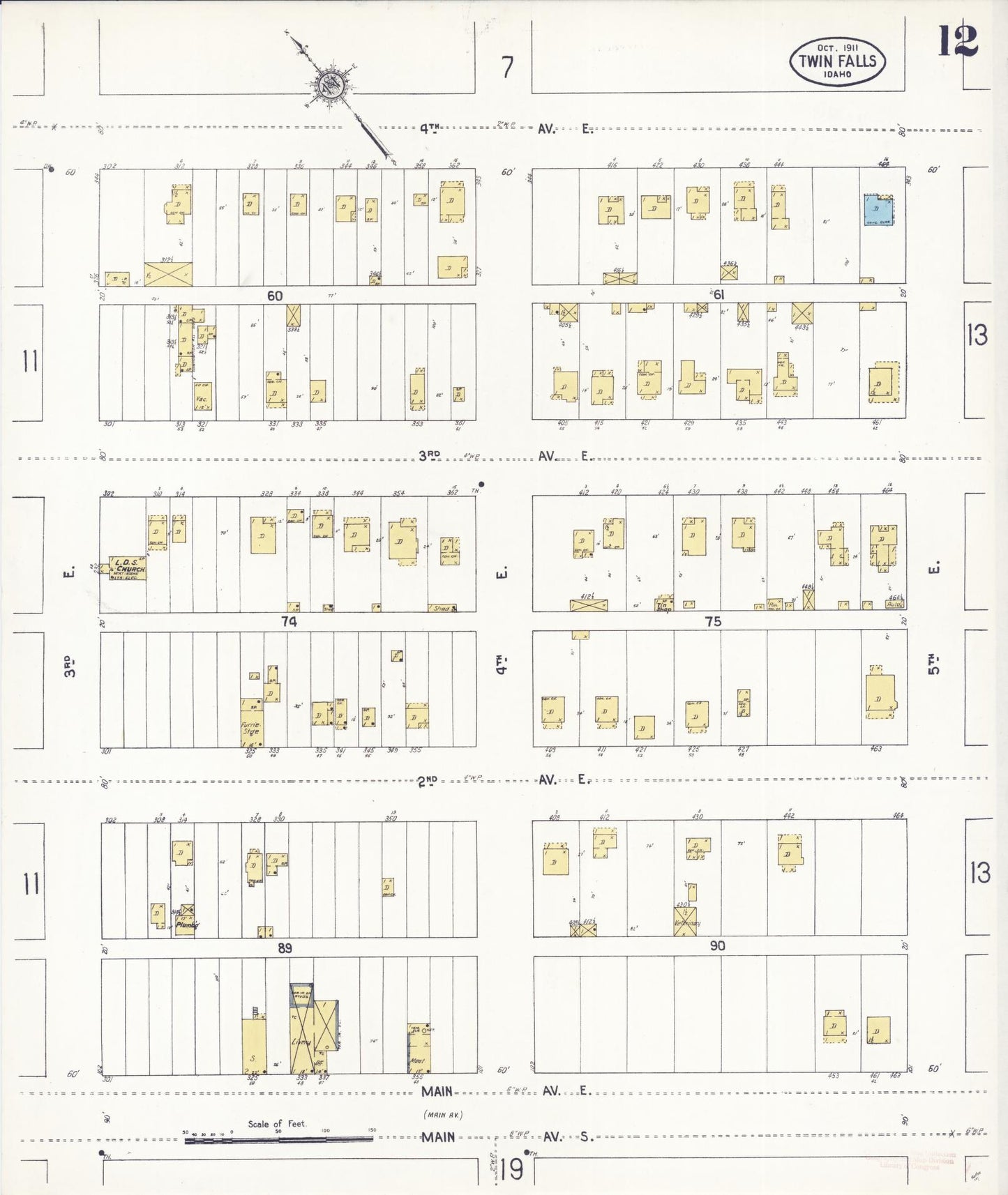 Sanborn Fire Insurance Map from Twin Falls, Twin Falls County, Idaho (1911), Sheet #0012 - Historic Sanborn Fire Insurance Map Print, vintage old map wall art, antique decor, genealogy gift, Falls Idaho map
