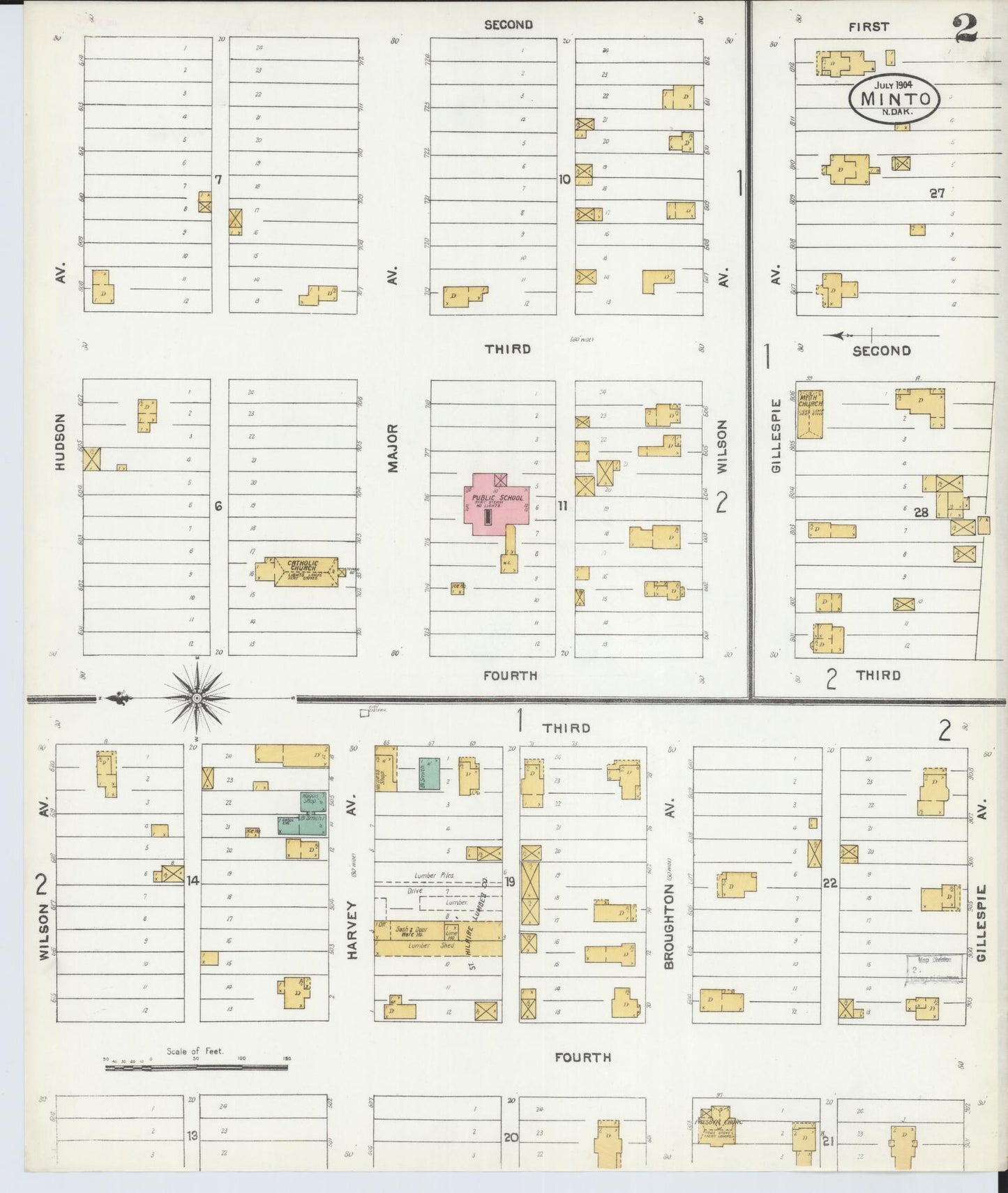 Sanborn Fire Insurance Map from Minto, Walsh County, North Dakota (1904), Sheet #0002 - Historic Sanborn Fire Insurance Map Print, vintage old map wall art, antique decor, genealogy gift, North Dakota North Dakota map