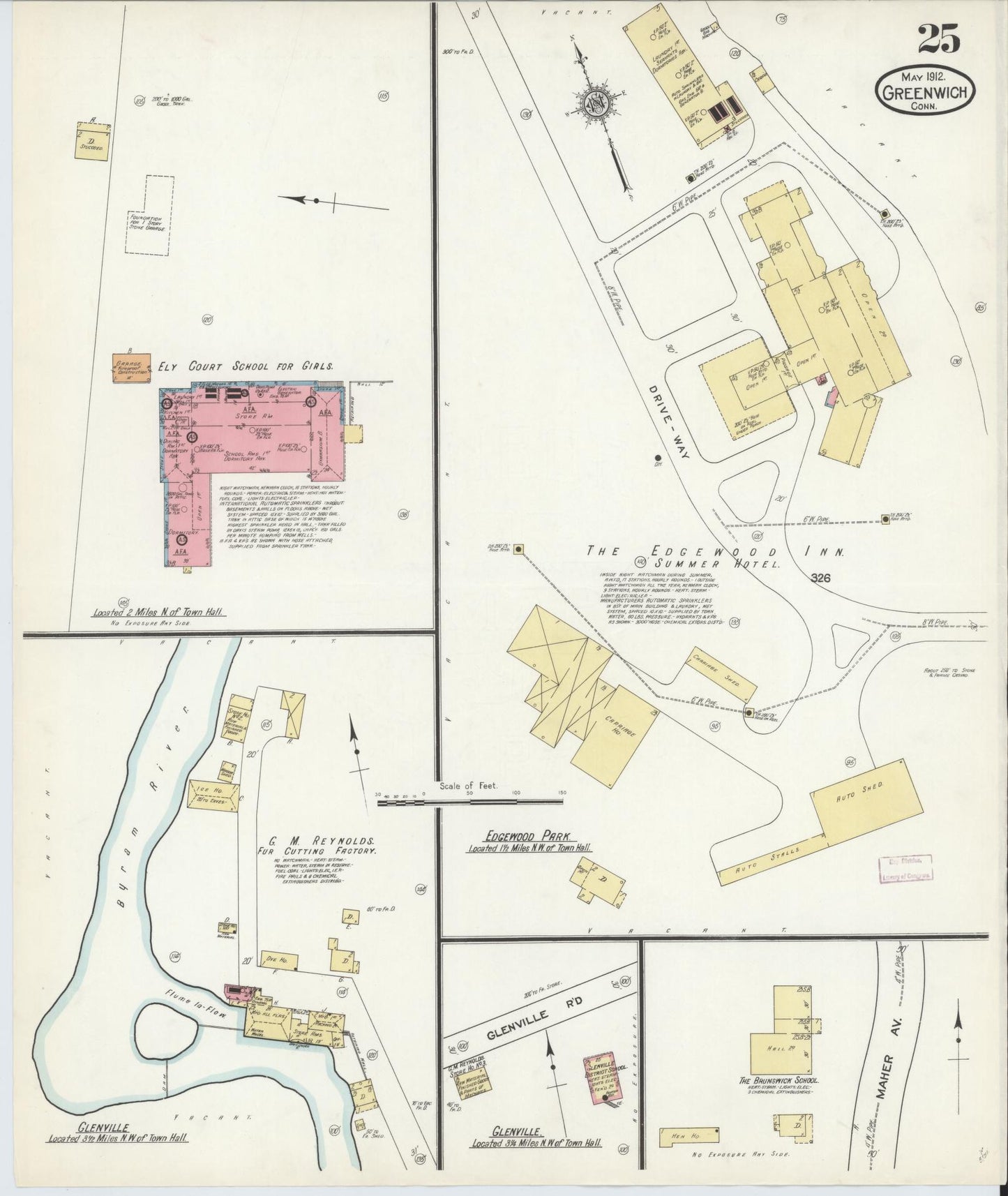 Sanborn Fire Insurance Map from Greenwich, Fairfield County, Connecticut (1912), Sheet #0025 - Complete Map Set gallery image, historic Sanborn map, vintage wall art, Connecticut Connecticut