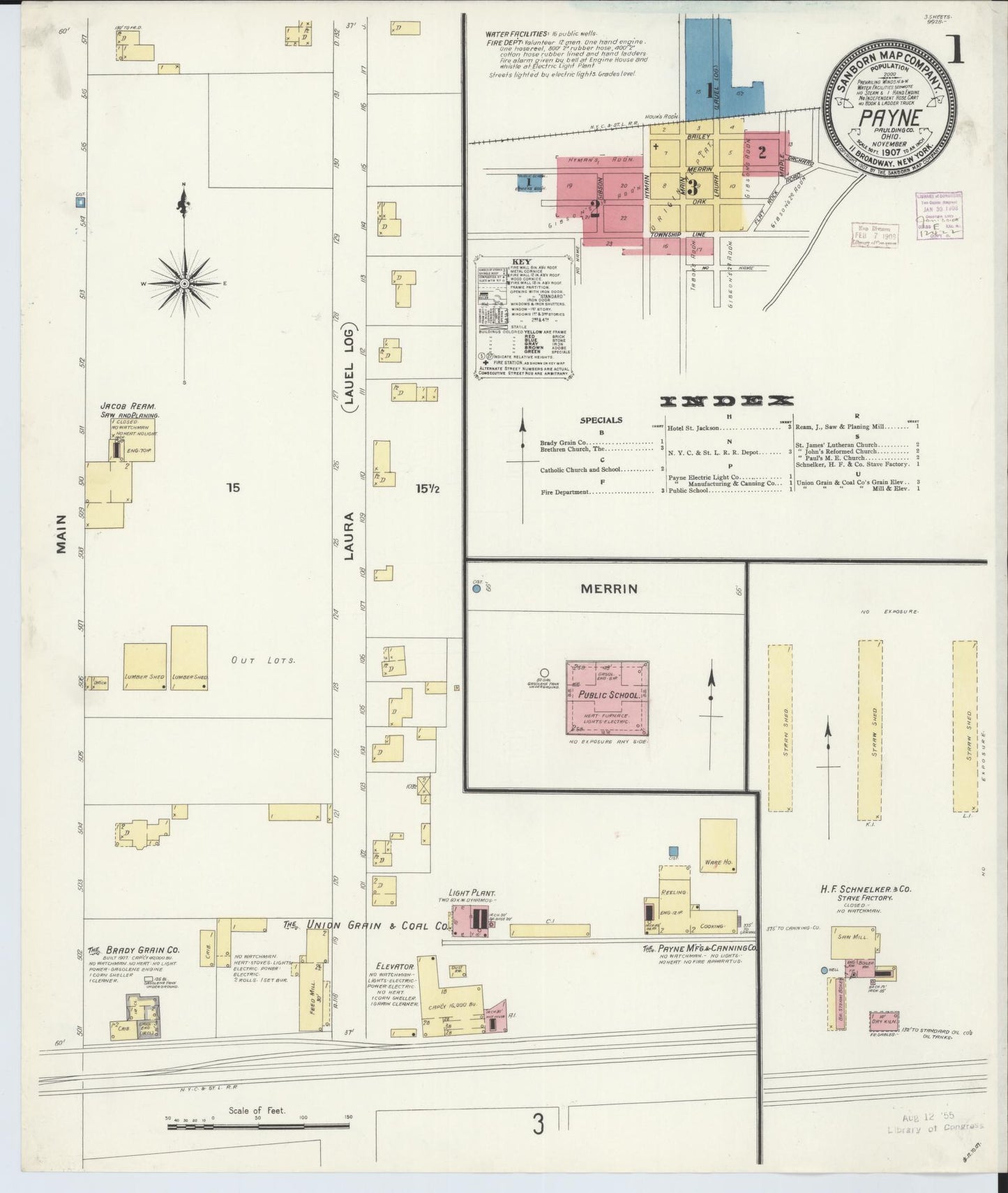 Sanborn Fire Insurance Map from Payne, Paulding County, Ohio (1907), Sheet #0001 - Historic Sanborn Fire Insurance Map Print, vintage old map wall art, antique decor, genealogy gift, Ohio Ohio map
