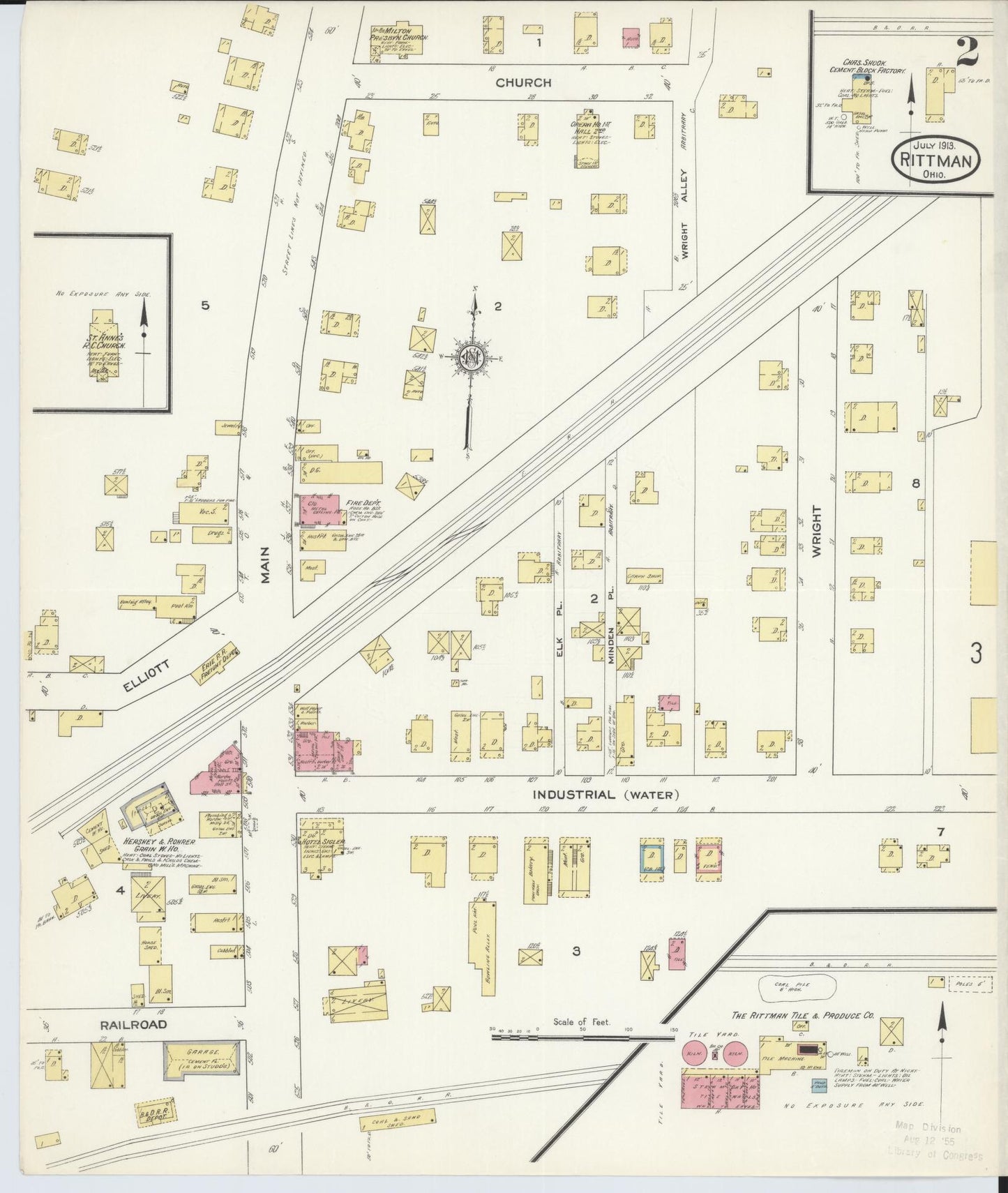 Sanborn Fire Insurance Map from Rittman, Wayne County, Ohio (1913), Sheet #0002 - Historic Sanborn Fire Insurance Map Print, vintage old map wall art, antique decor, genealogy gift, Ohio Ohio map