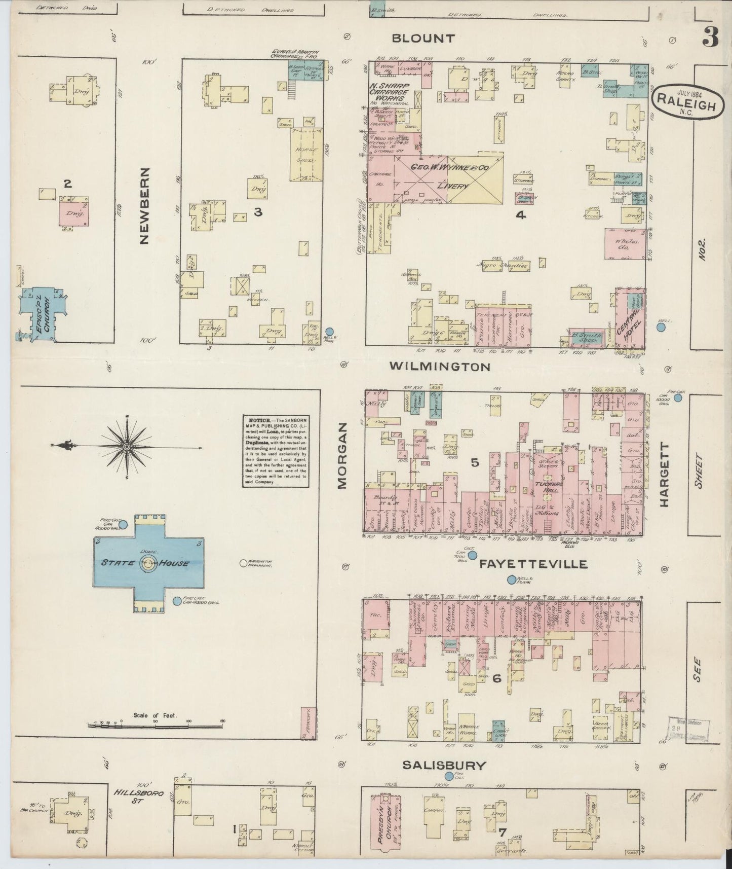 Sanborn Fire Insurance Map from Raleigh, Wake County, North Carolina (1884), Sheet #0003 - Complete Map Set gallery image, historic Sanborn map, vintage wall art, North Carolina North Carolina
