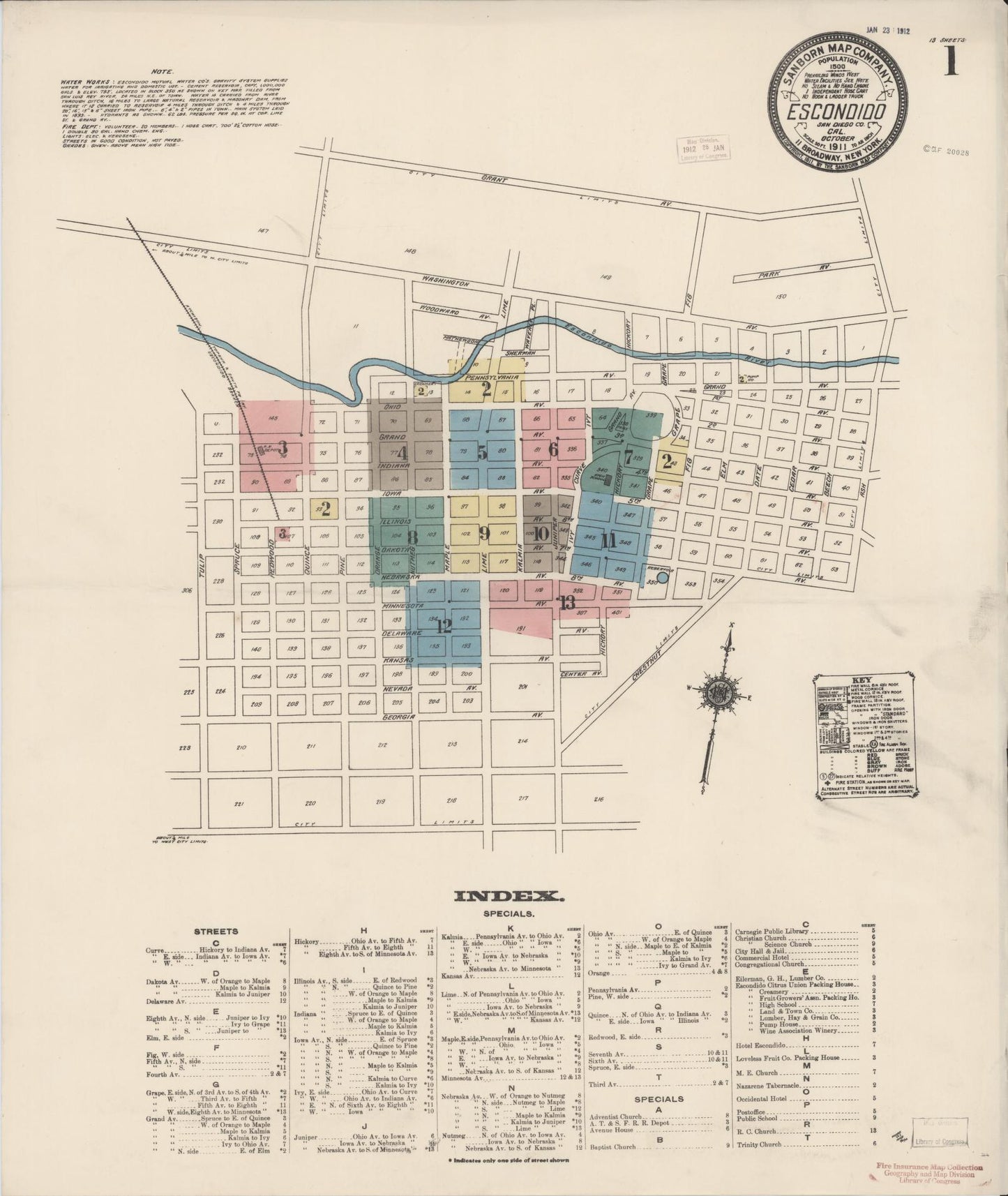 Sanborn Fire Insurance Map from Escondido, San Diego County, California. (1911) – Historic Sanborn Fire Insurance Map Print