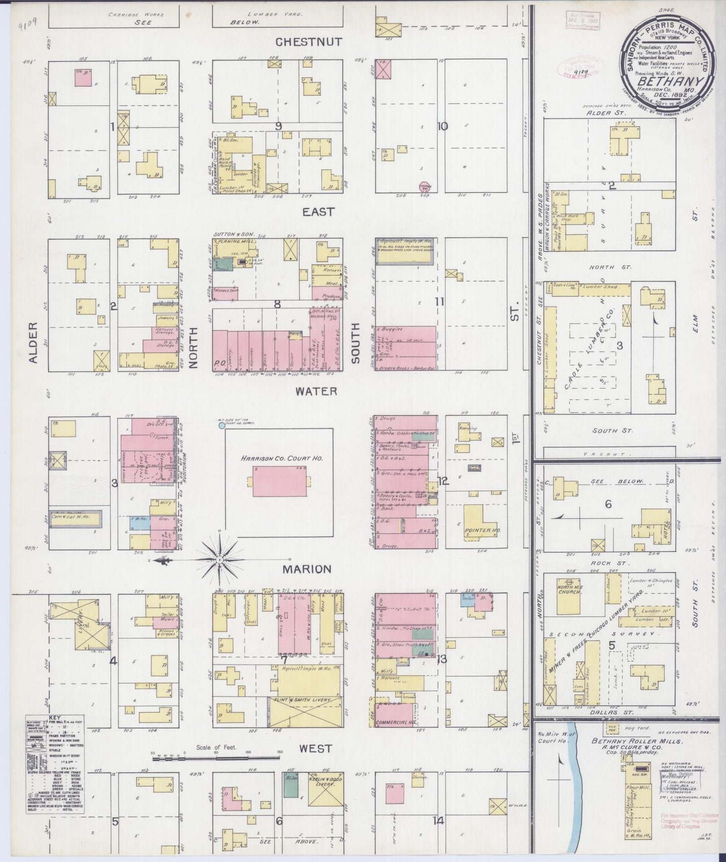 Sanborn Fire Insurance Map from Bethany, Harrison County, Missouri (1892), Sheet #0001 - Historic Sanborn Fire Insurance Map Print, vintage old map wall art, antique decor, genealogy gift, Missouri Missouri map