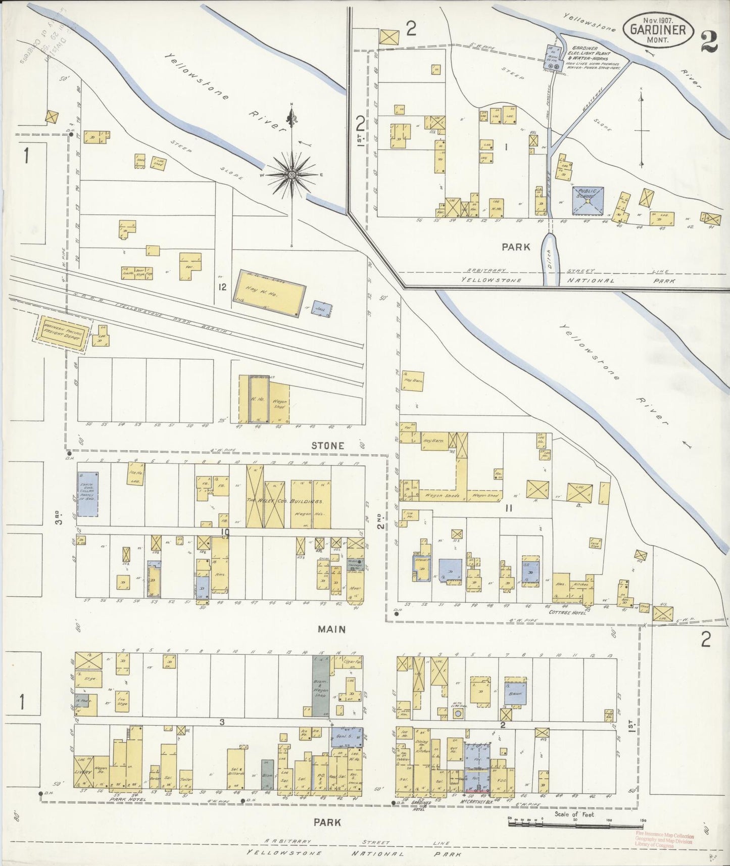 Sanborn Fire Insurance Map from Gardiner, Park County, Montana (1907), Sheet #0002 - Historic Sanborn Fire Insurance Map Print, vintage old map wall art, antique decor, genealogy gift, Montana Montana map