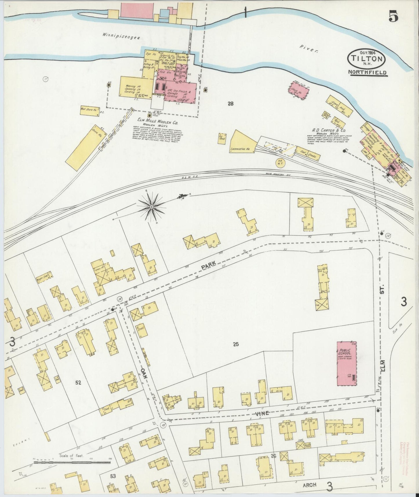 Sanborn Fire Insurance Map from Tilton, Belknap County, New Hampshire (1904), Sheet #0005 - Complete Map Set gallery image, historic Sanborn map, vintage wall art, New Hampshire New Hampshire