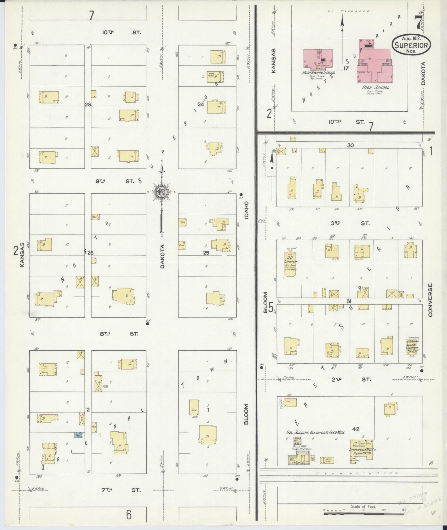 Sanborn Fire Insurance Map from Superior, Nuckolls County, Nebraska (1912), Sheet #0007 - Historic Sanborn Fire Insurance Map Print, vintage old map wall art, antique decor, genealogy gift, Nebraska Nebraska map