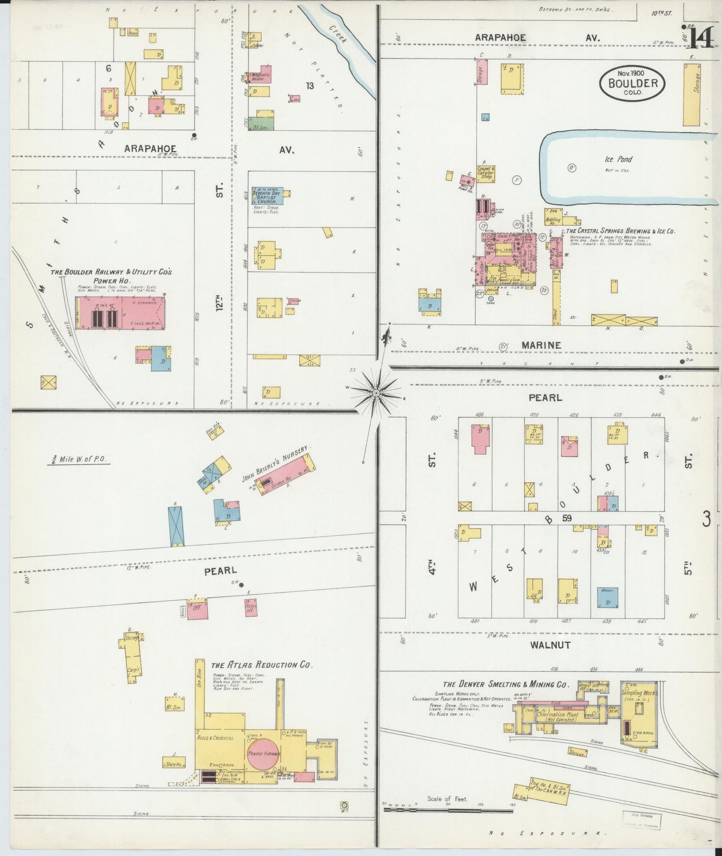 Sanborn Fire Insurance Map from Boulder, Boulder County, Colorado (1900), Sheet #0014 - Complete Map Set gallery image, historic Sanborn map, vintage wall art, Colorado Colorado