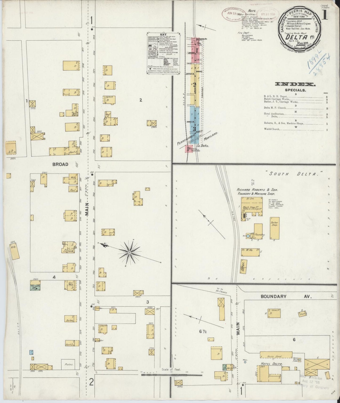 Sanborn Fire Insurance Map from Delta, York County, Pennsylvania (1899), Sheet #0001 - Historic Sanborn Fire Insurance Map Print, vintage old map wall art, antique decor, genealogy gift, Pennsylvania Pennsylvania map