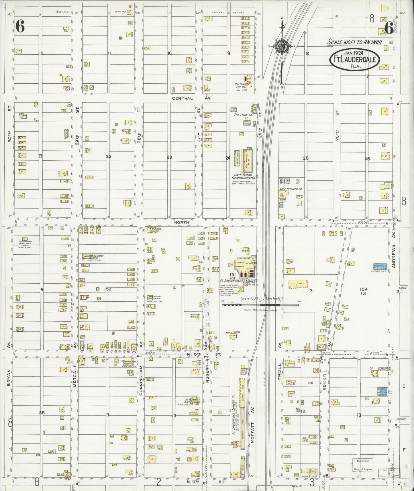 Sanborn Fire Insurance Map from Fort Lauderdale, Broward County, Florida (1924), Sheet #0006 - Historic Sanborn Fire Insurance Map Print, vintage old map wall art, antique decor, genealogy gift, Florida Florida map