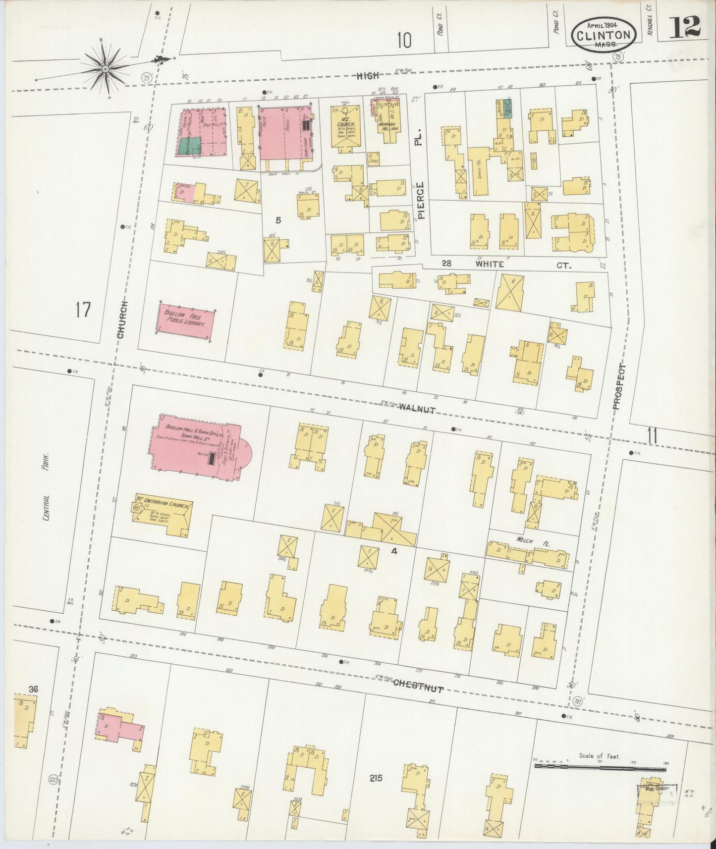Sanborn Fire Insurance Map from Clinton, Worcester County, Massachusetts (1904), Sheet #0012 - Historic Sanborn Fire Insurance Map Print, vintage old map wall art, antique decor, genealogy gift, Massachusetts Massachusetts map