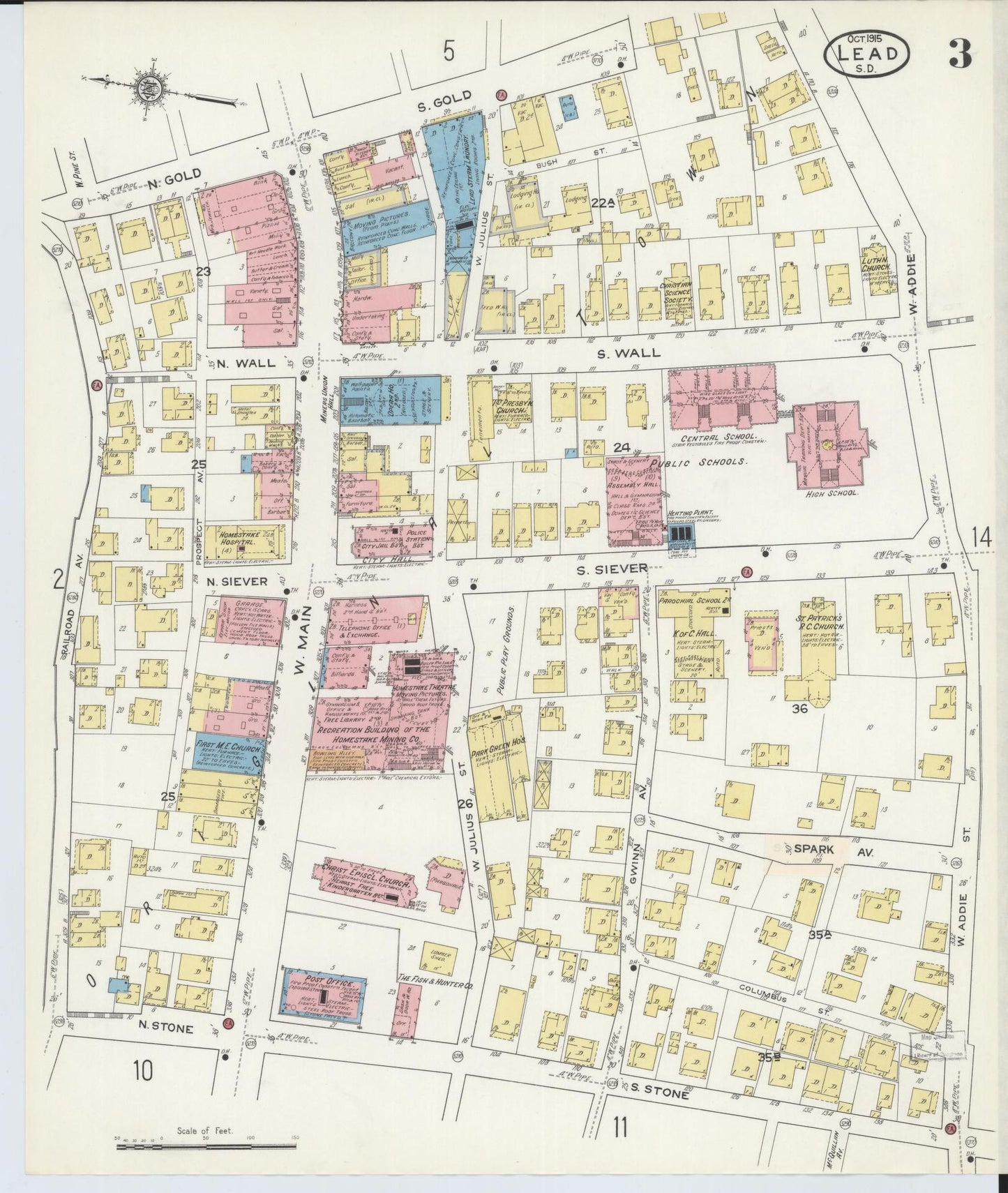 Sanborn Fire Insurance Map from Lead, Lawrence County, South Dakota (1915), Sheet #0003 - Historic Sanborn Fire Insurance Map Print, vintage old map wall art, antique decor, genealogy gift, South Dakota South Dakota map