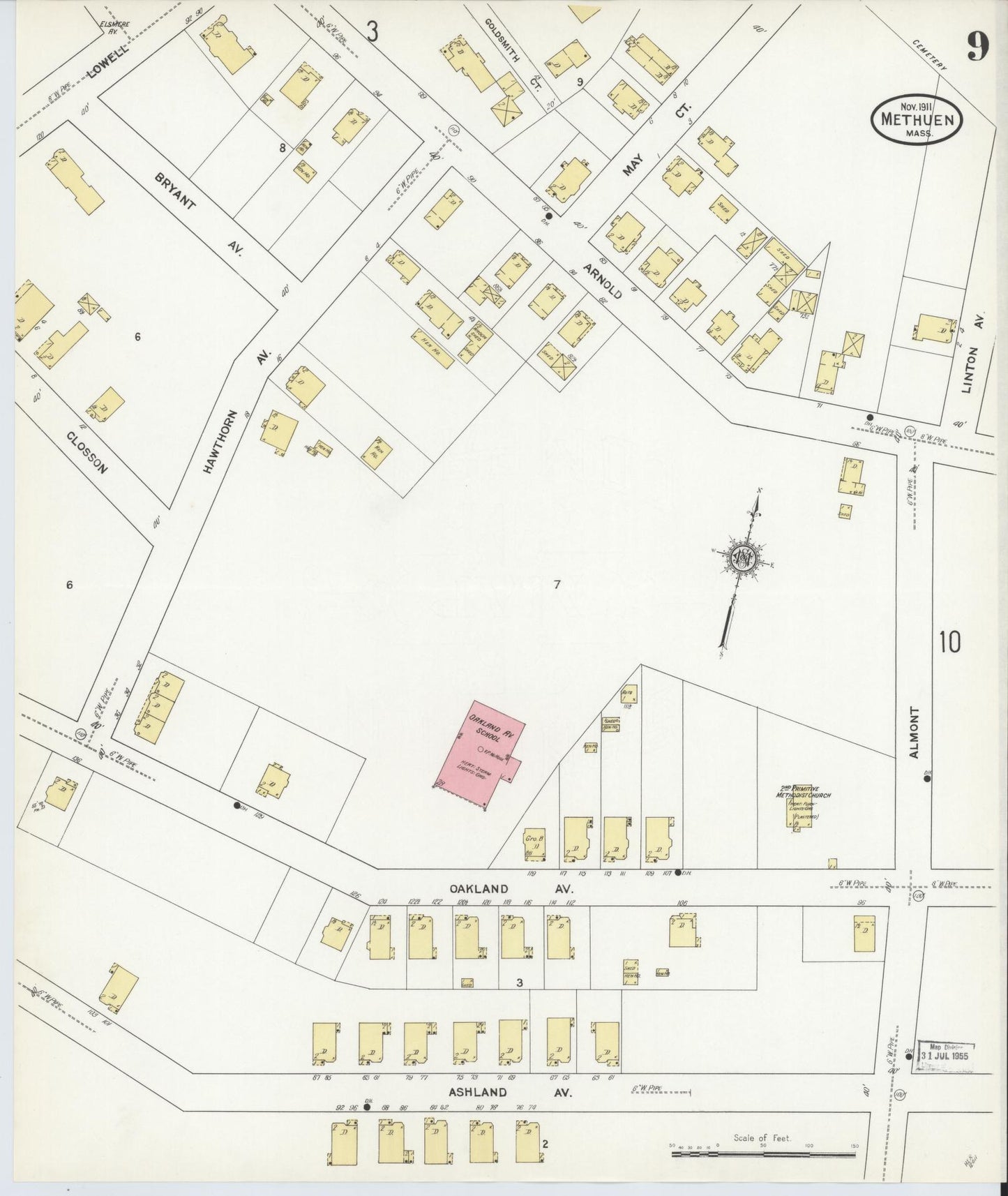 Sanborn Fire Insurance Map from Methuen, Essex County, Massachusetts (1911), Sheet #0009 - Historic Sanborn Fire Insurance Map Print, vintage old map wall art, antique decor, genealogy gift, Massachusetts Massachusetts map