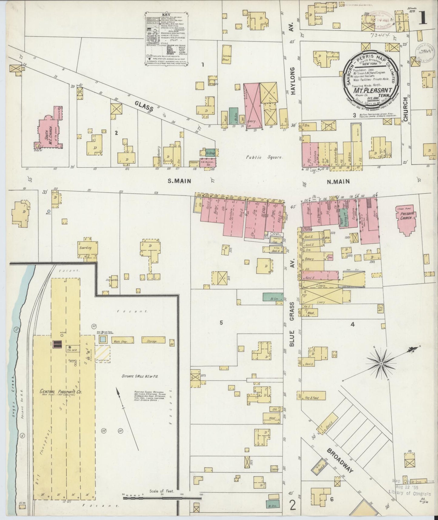 Sanborn Fire Insurance Map from Mount Pleasant, Maury County, Tennessee. (1889) – Historic Sanborn Fire Insurance Map Print