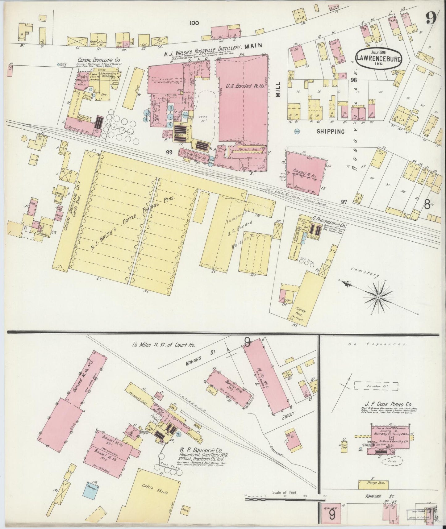 Sanborn Fire Insurance Map from Lawrenceburg, Dearborn County, Indiana (1896), Sheet #0009 - Complete Map Set gallery image, historic Sanborn map, vintage wall art, Indiana Indiana