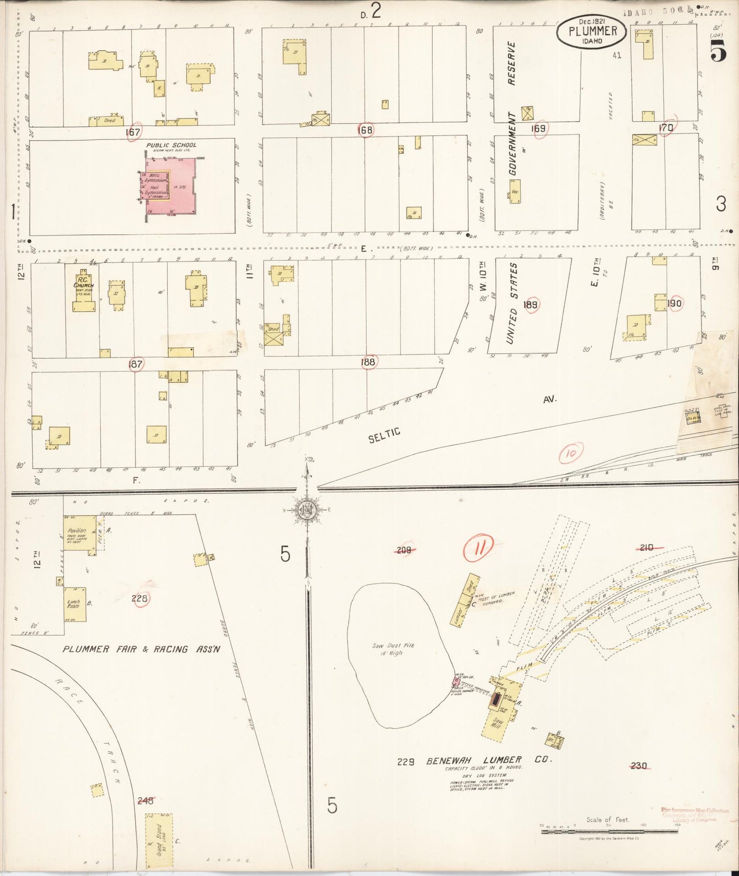 Sanborn Fire Insurance Map from Plummer, Benewah County, Idaho (1928), Sheet #0005 - Historic Sanborn Fire Insurance Map Print, vintage old map wall art, antique decor, genealogy gift, Idaho Idaho map