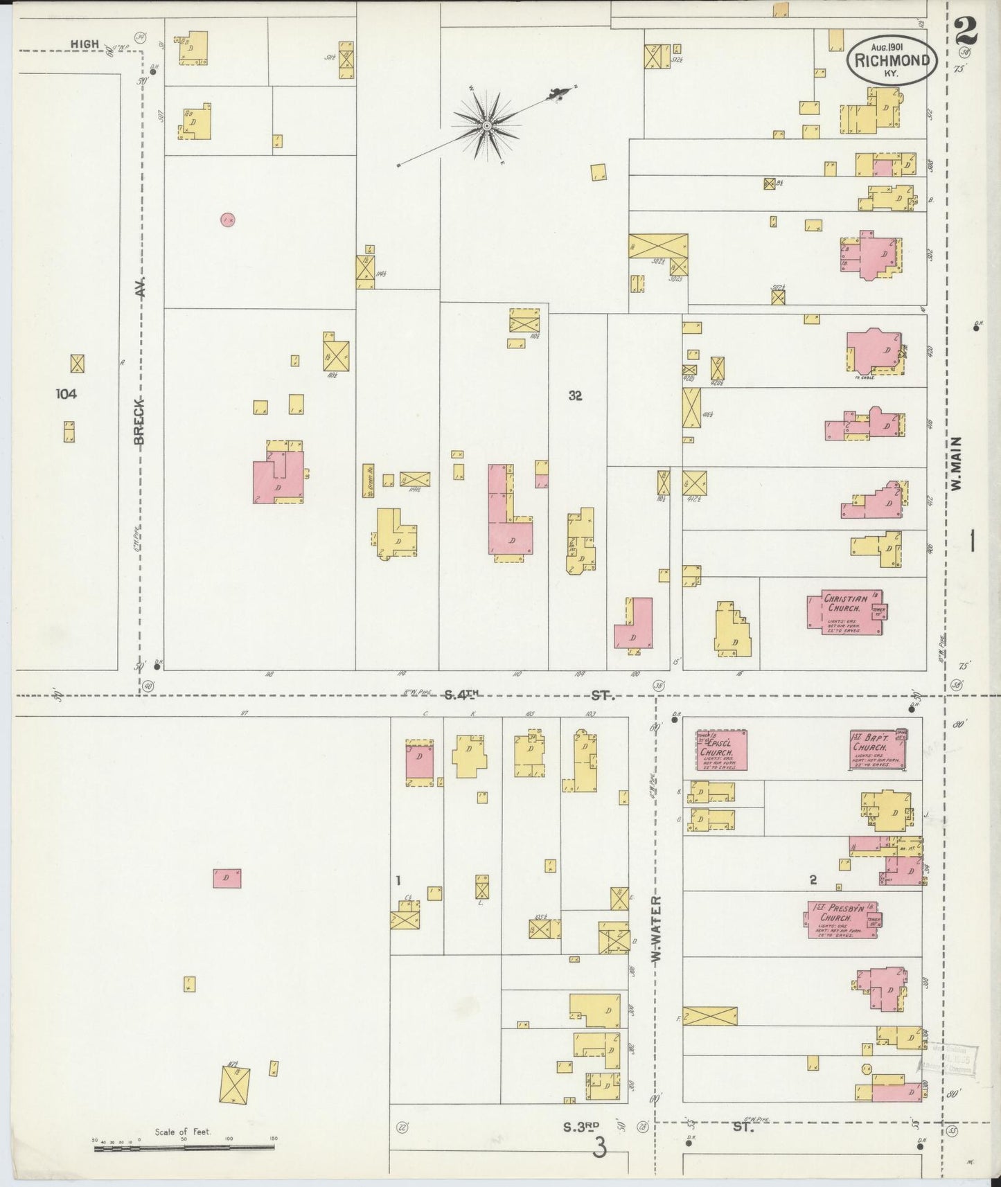 Sanborn Fire Insurance Map from Richmond, Madison County, Kentucky (1901), Sheet #0002 - Historic Sanborn Fire Insurance Map Print, vintage old map wall art, antique decor, genealogy gift, Kentucky Kentucky map
