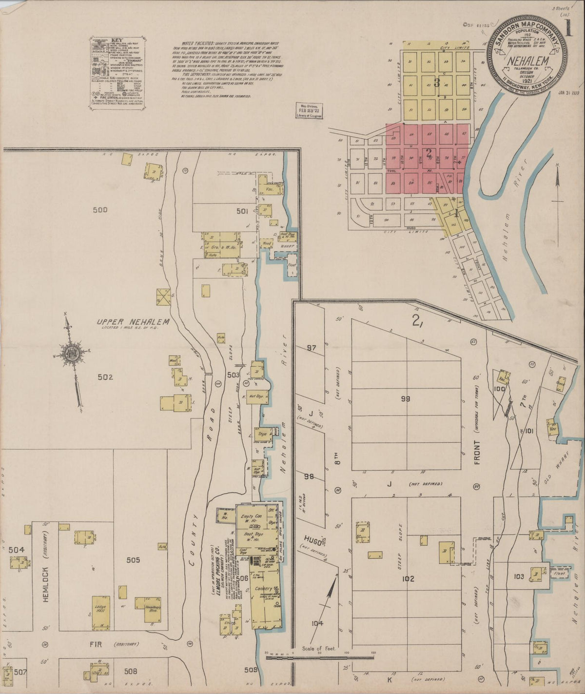 Sanborn Fire Insurance Map from Nehalem, Tillamook County, Oregon (1921), Sheet #0001 - Historic Sanborn Fire Insurance Map Print, vintage old map wall art, antique decor, genealogy gift, Oregon Oregon map