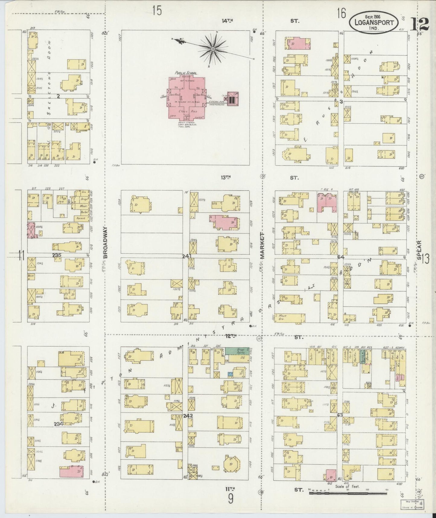 Sanborn Fire Insurance Map from Logansport, Cass County, Indiana (1906), Sheet #0012 - Historic Sanborn Fire Insurance Map Print, vintage old map wall art, antique decor, genealogy gift, Indiana Indiana map